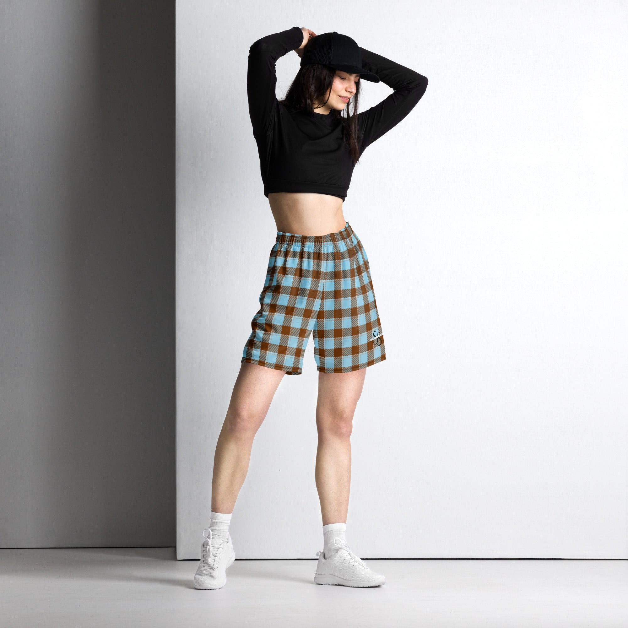 Blizzard Blue and Livid Brown Plaid Unisex Mesh Shorts - Scottish Squares