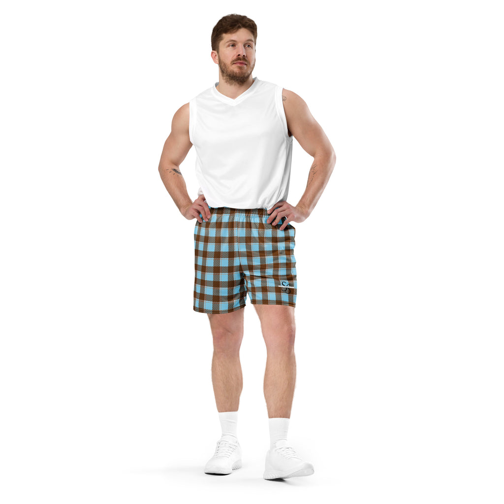 Blizzard Blue and Livid Brown Plaid Unisex Mesh Shorts - Scottish Squares