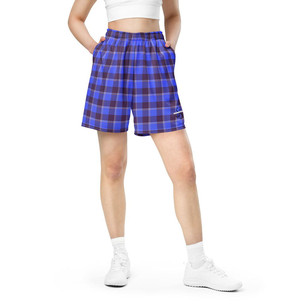 Cornflower Blue and Livid Brown Plaid Unisex Mesh Shorts - Scottish Squares