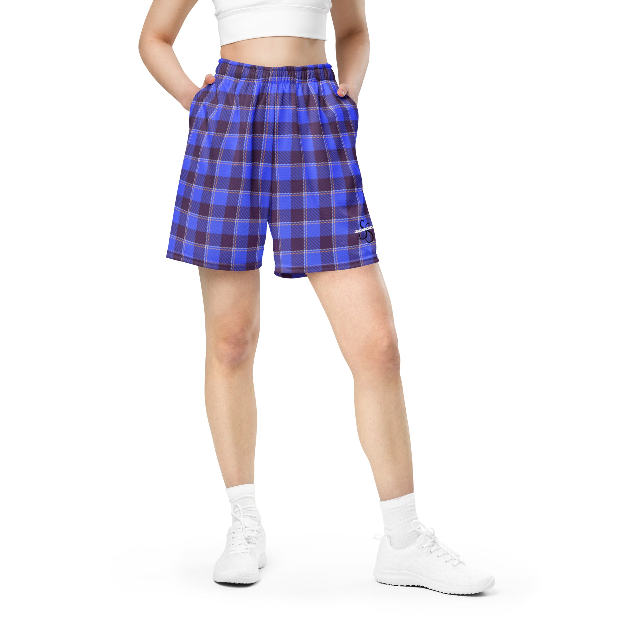 Cornflower Blue and Livid Brown Plaid Unisex Mesh Shorts - Scottish Squares