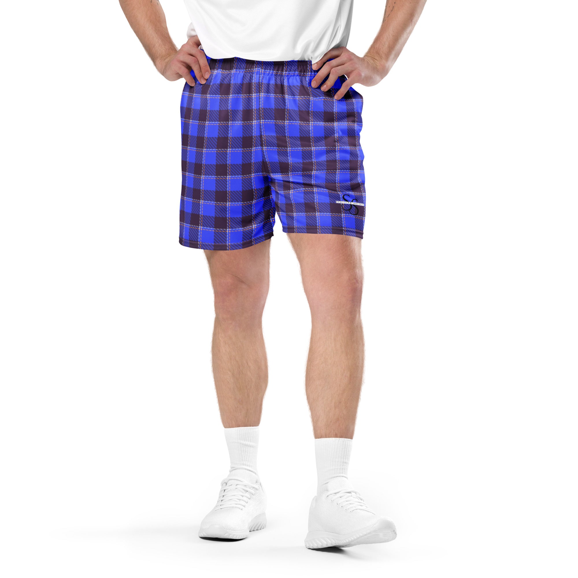 Cornflower Blue and Livid Brown Plaid Unisex Mesh Shorts - Scottish Squares
