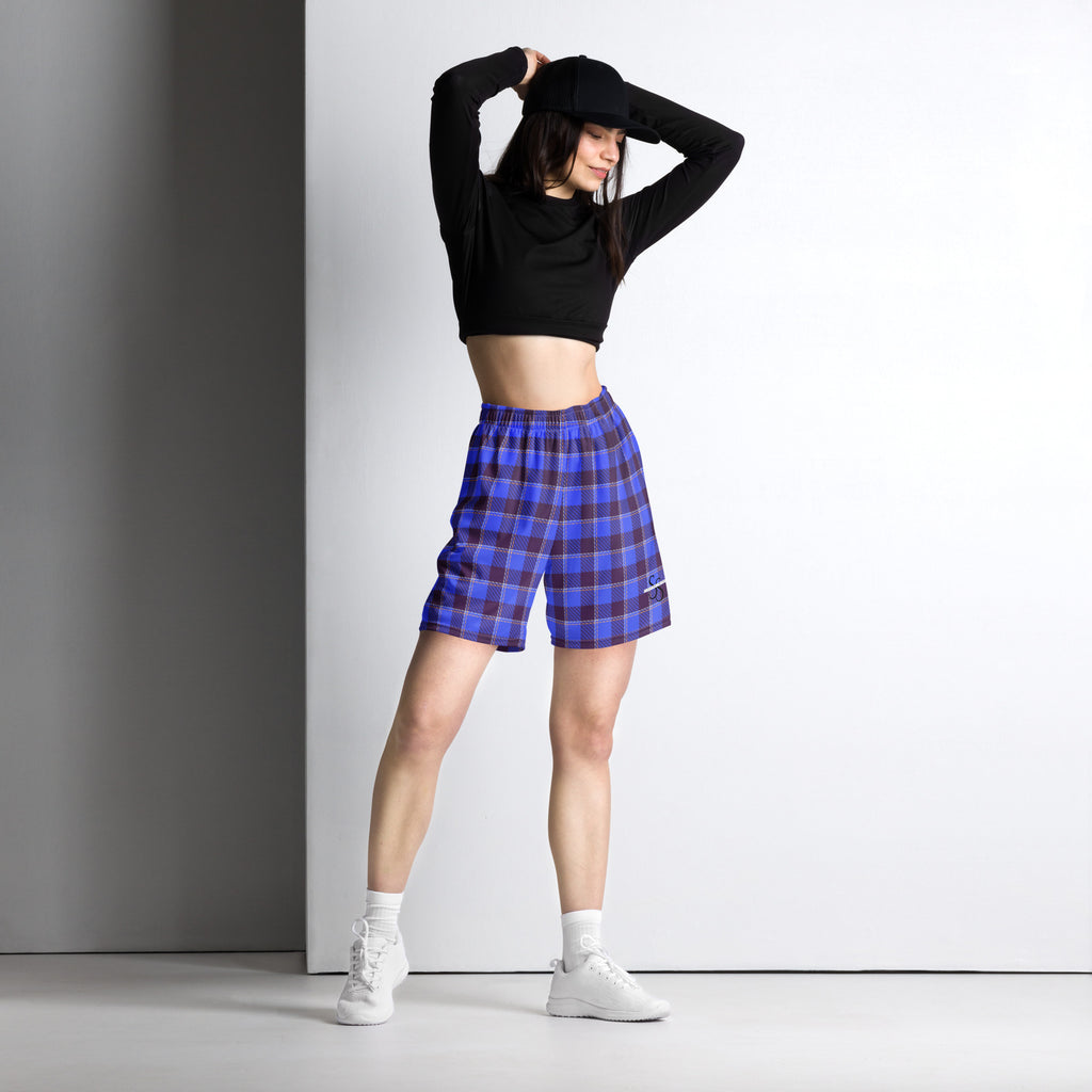 Cornflower Blue and Livid Brown Plaid Unisex Mesh Shorts - Scottish Squares