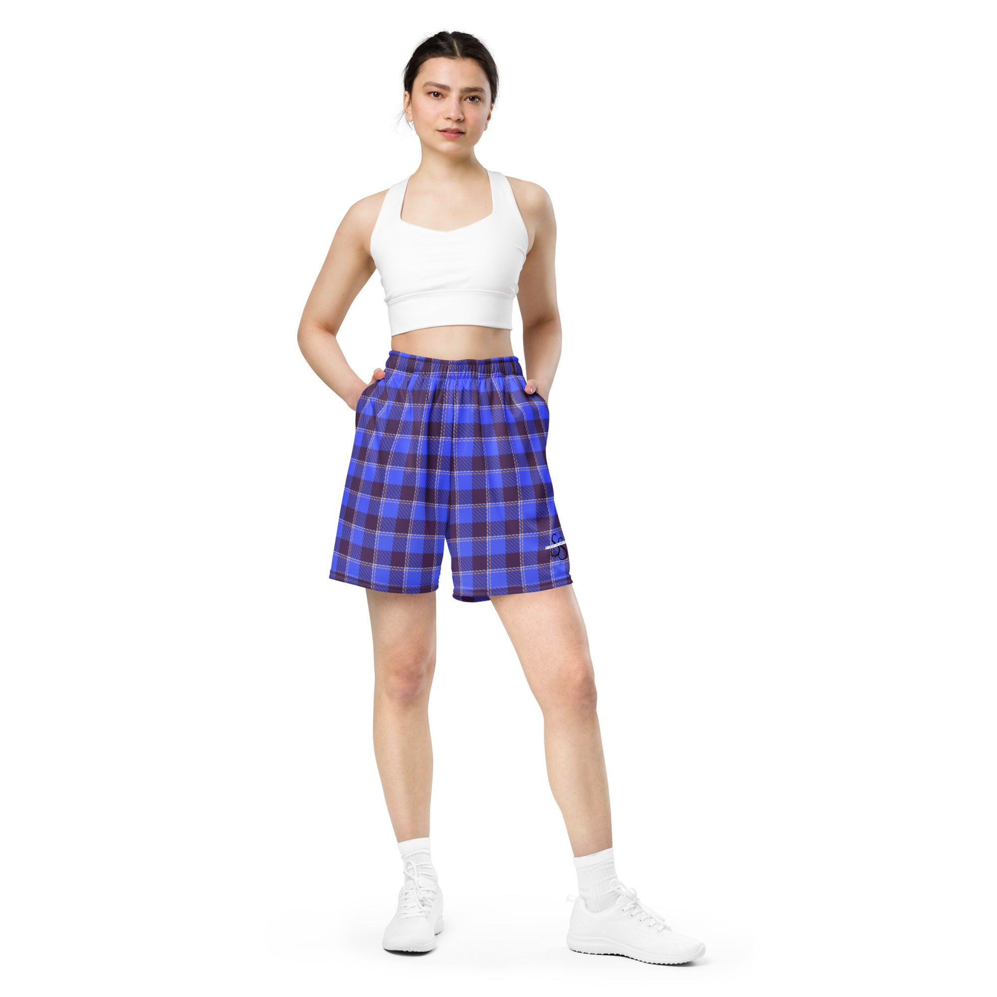 Cornflower Blue and Livid Brown Plaid Unisex Mesh Shorts - Scottish Squares