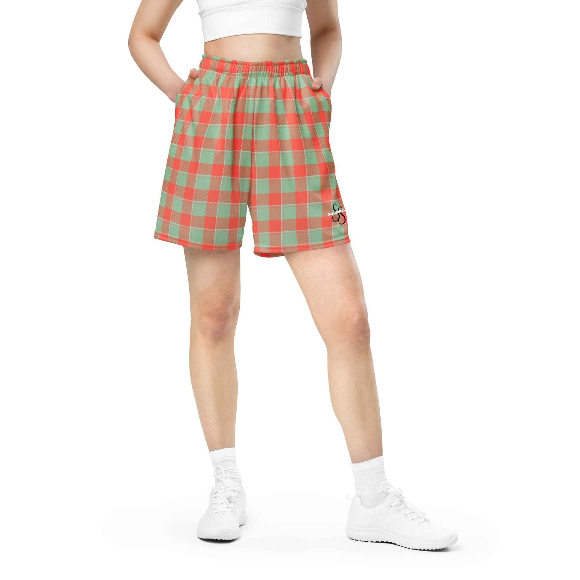 Spring Rain and Persimmon Plaid Unisex Mesh Shorts - Scottish Squares