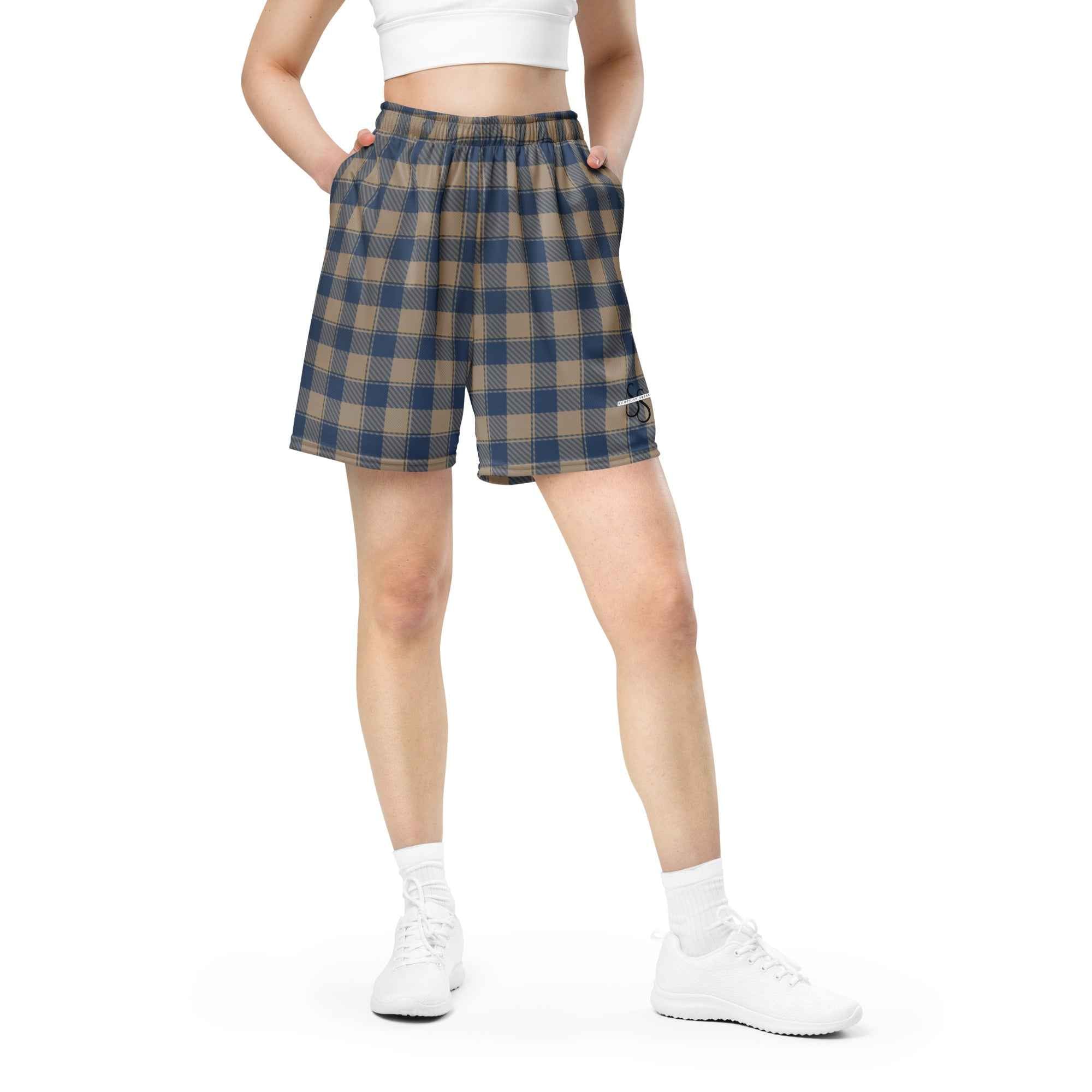 Cello and Donkey Brown Plaid Unisex Mesh Shorts - Scottish Squares