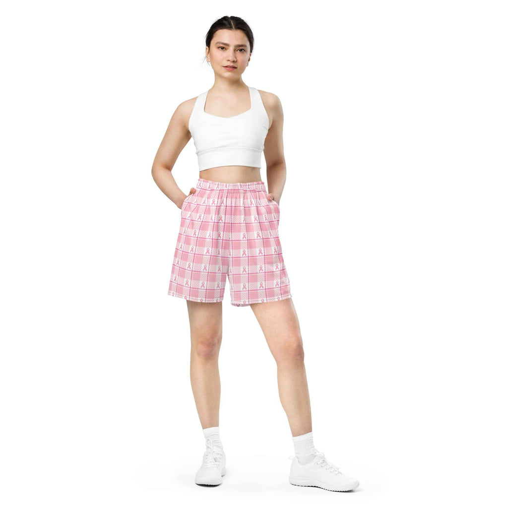 Unisex Mesh Shorts Breast Cancer Awareness Plaid - Scottish Squares