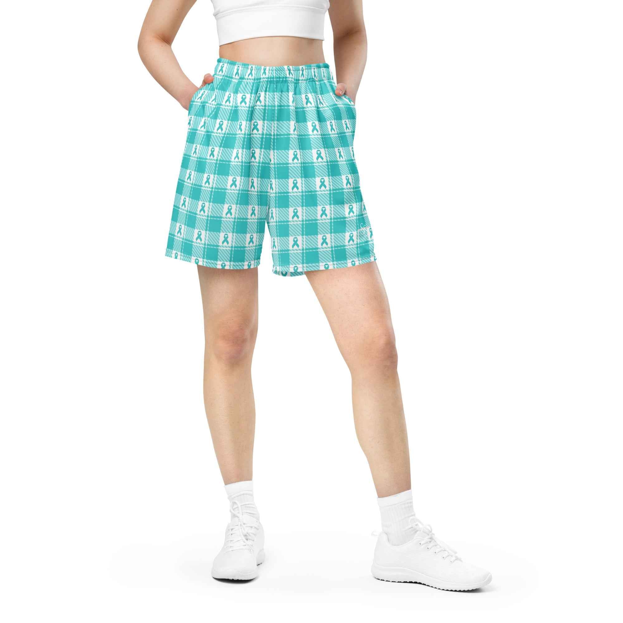 Unisex Mesh Shorts Ovarian Cancer Awareness Plaid - Scottish Squares
