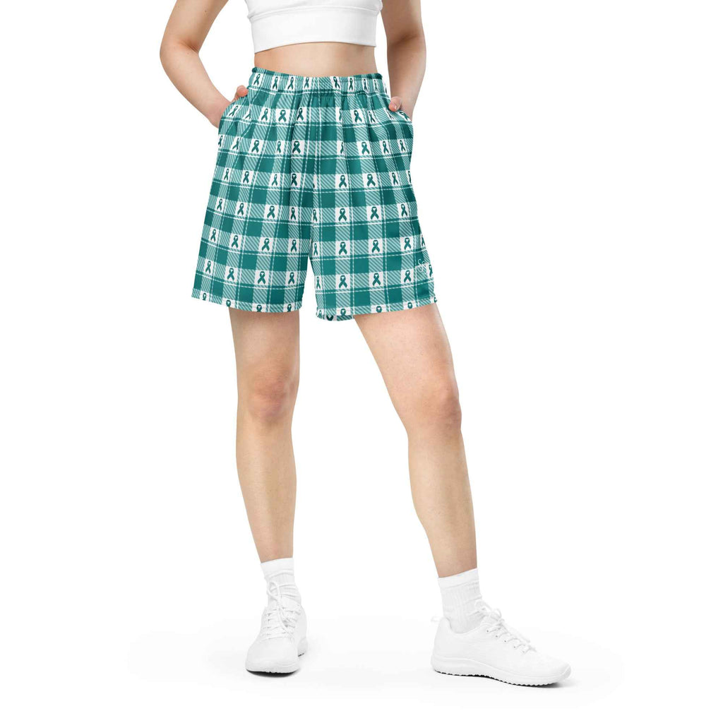 Unisex Mesh Shorts Cervical Cancer Awareness Plaid, Teal Ribbon, Supportive Gift - Scottish Squares