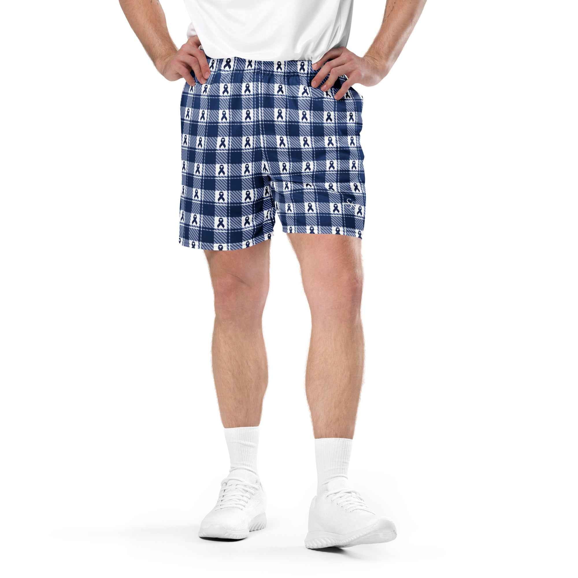 Unisex Mesh Shorts Colorectal Cancer Awareness Plaid, Dark Blue Ribbon, Supportive Gift 6XL - Scottish Squares