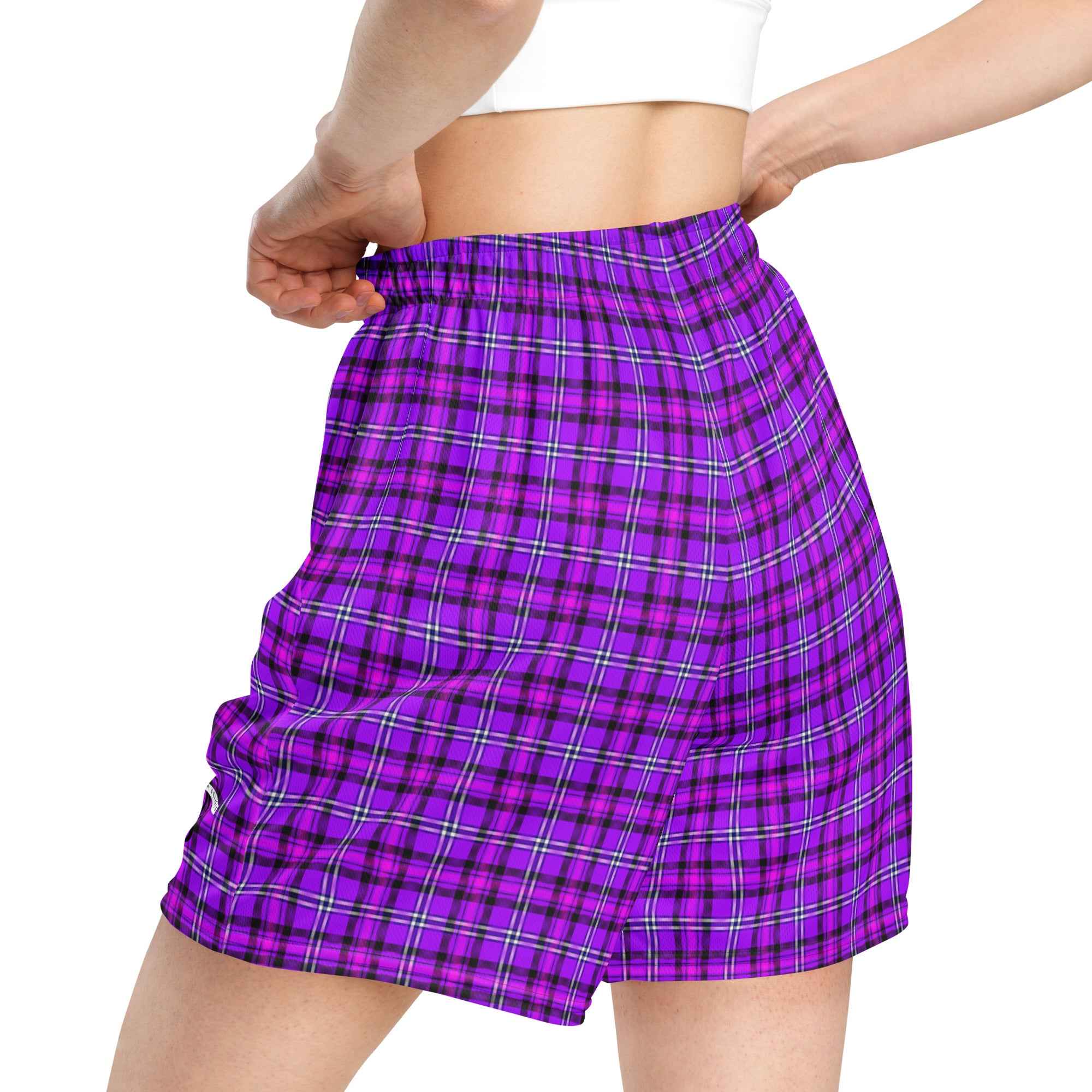Electric Violet and Fuchsia Plaid Unisex Mesh Shorts - Scottish Squares