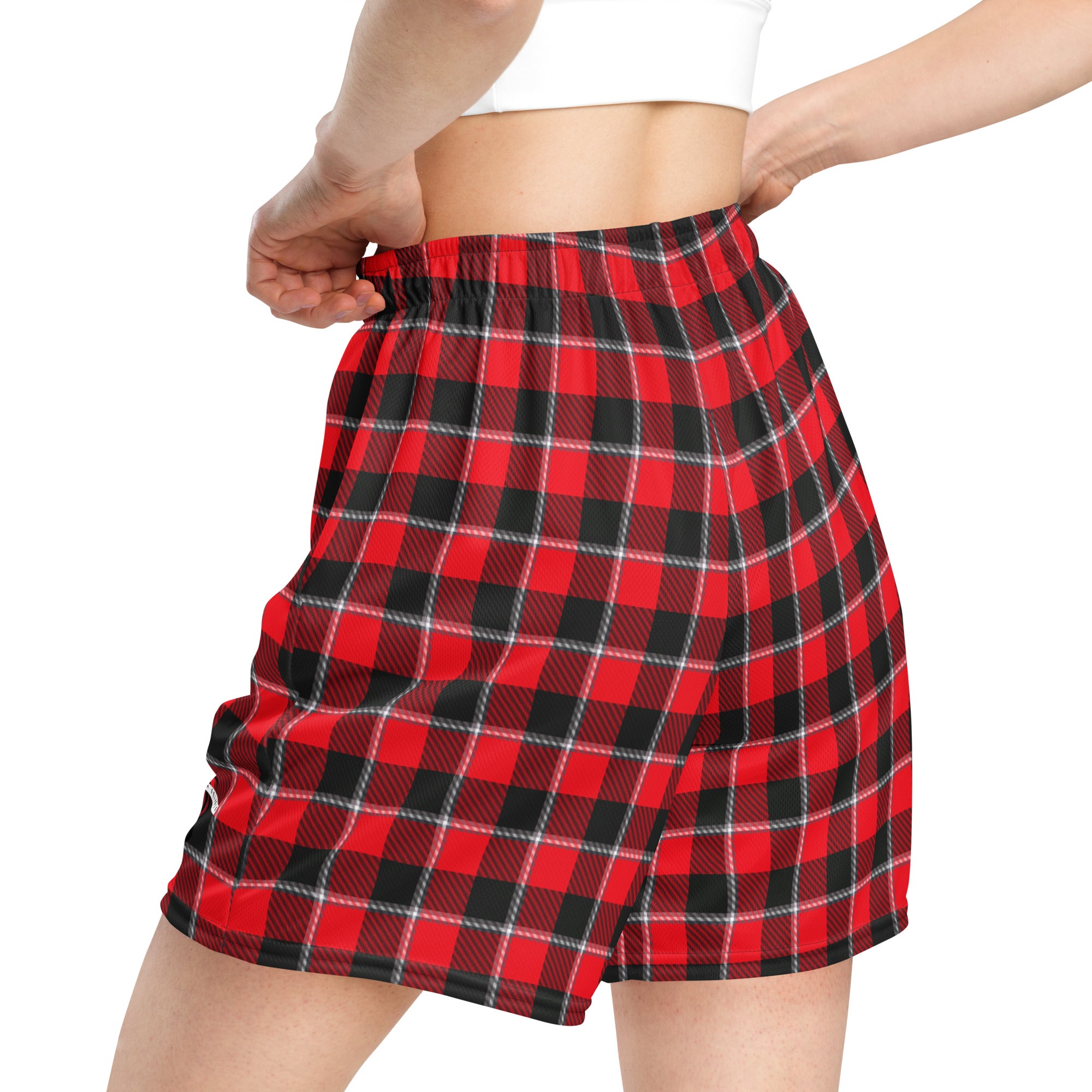 Red Ribbon and Heavy Metal Plaid Unisex Mesh Shorts - Scottish Squares