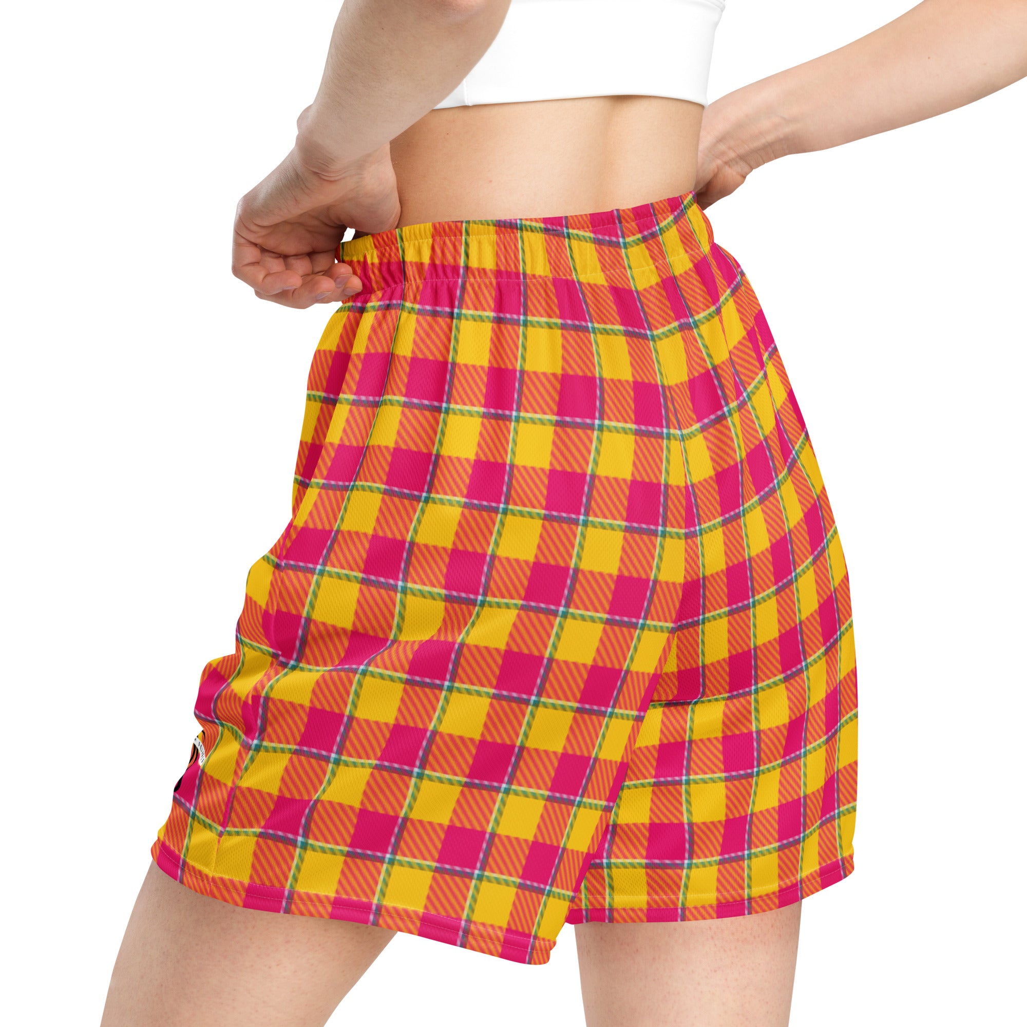 Corn and Razzmatazz Plaid Unisex Mesh Shorts - Scottish Squares