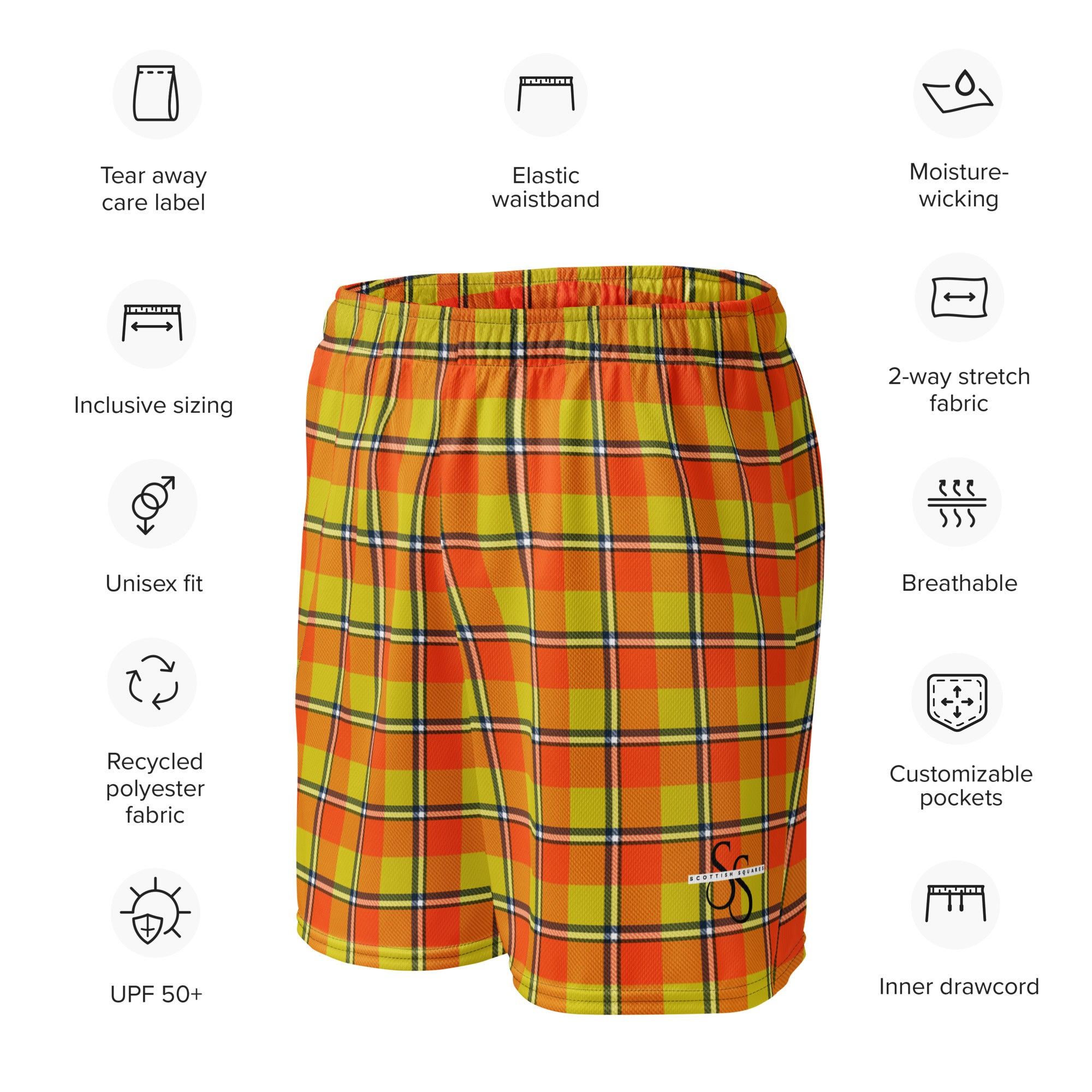 Blaze Orange and Bird Flower Plaid Unisex Mesh Shorts - Scottish Squares