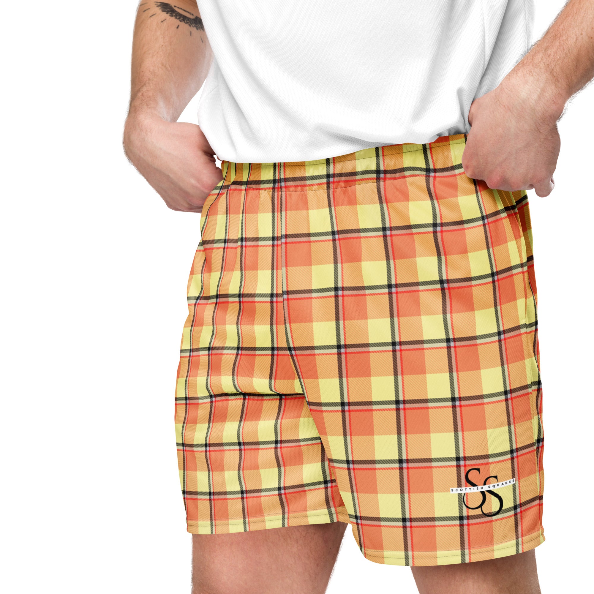 Claystone and Morning Mist Plaid Unisex Mesh Shorts - Scottish Squares