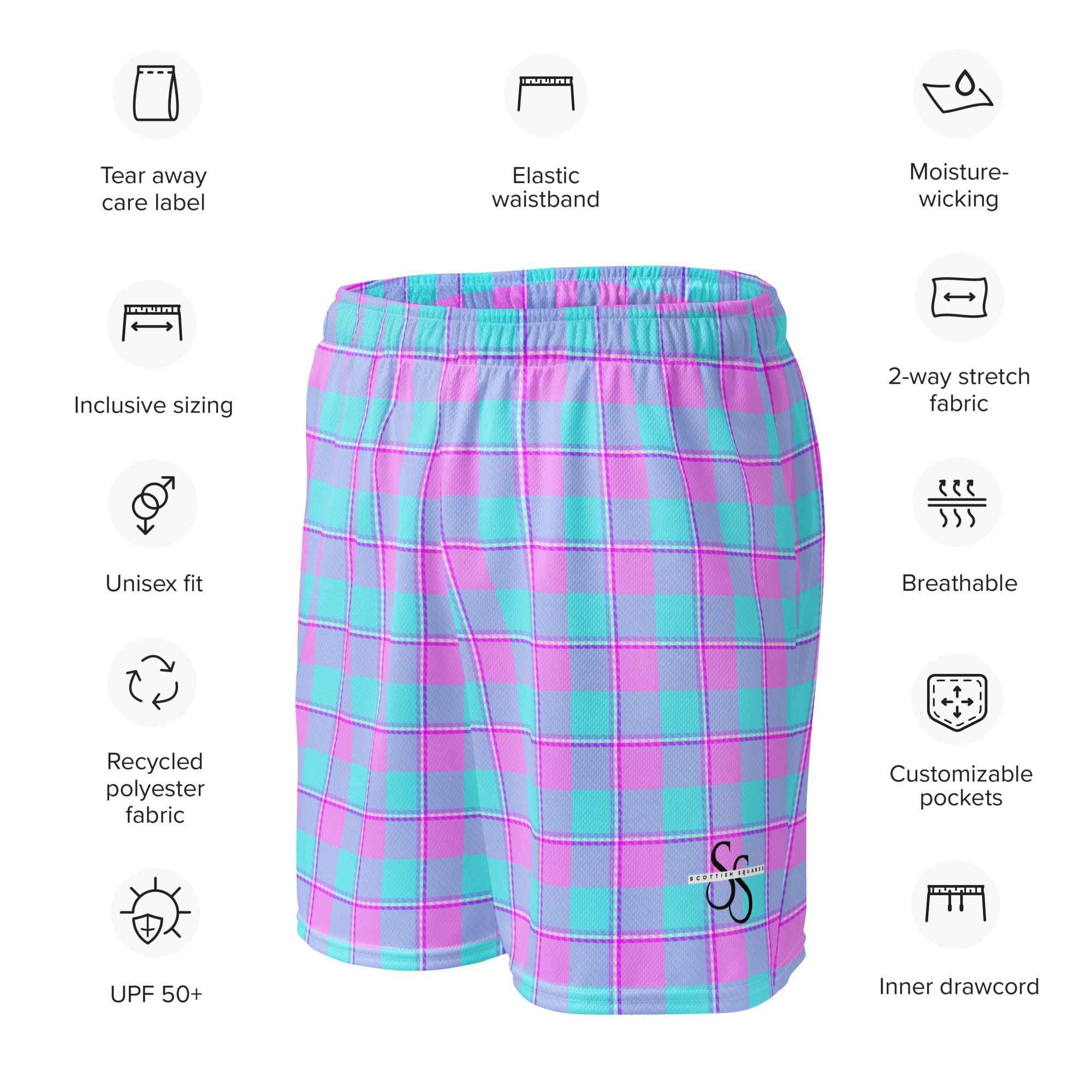 Mauve and Coastal Mist Plaid Unisex Mesh Shorts - Scottish Squares