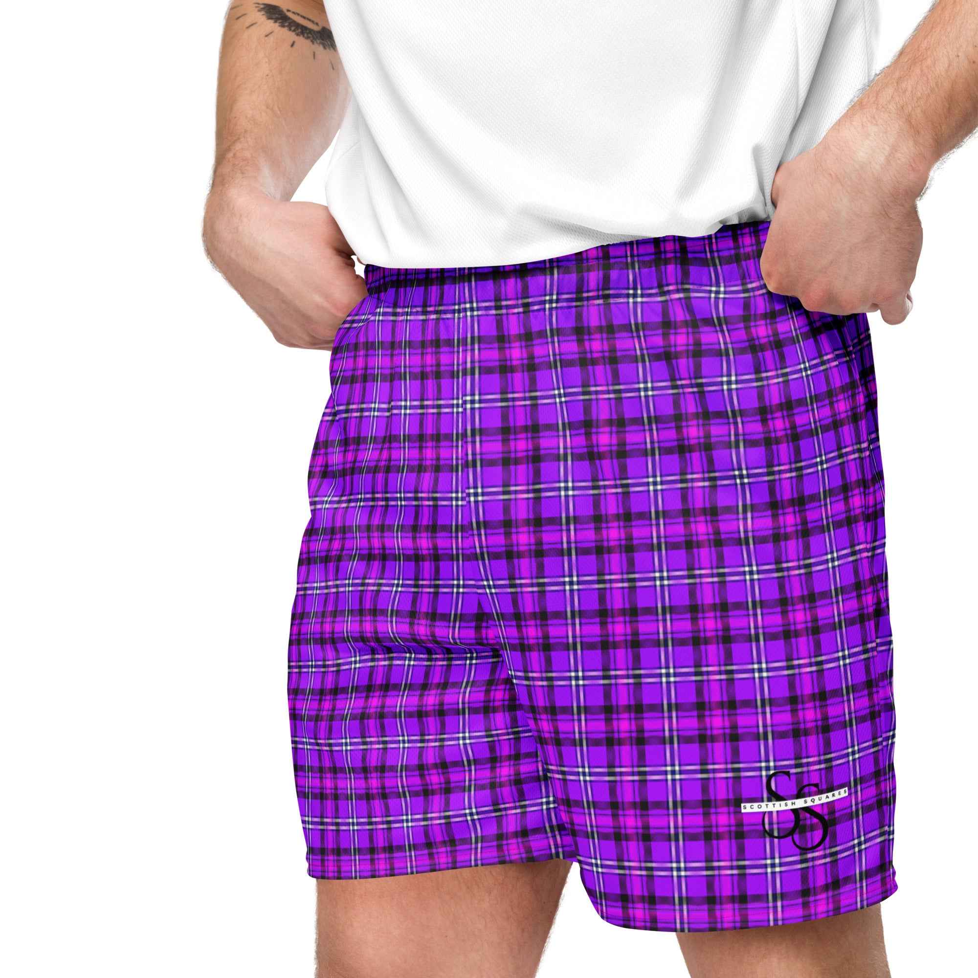 Electric Violet and Fuchsia Plaid Unisex Mesh Shorts - Scottish Squares