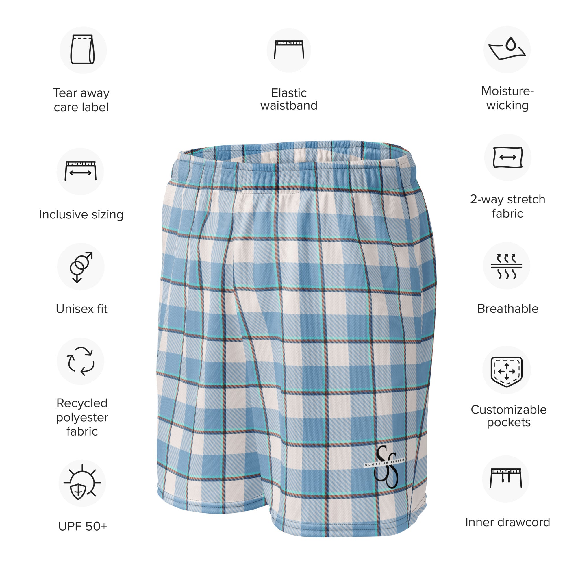 Pink Cloud and Blue Lagoon Plaid Unisex Mesh Shorts - Scottish Squares