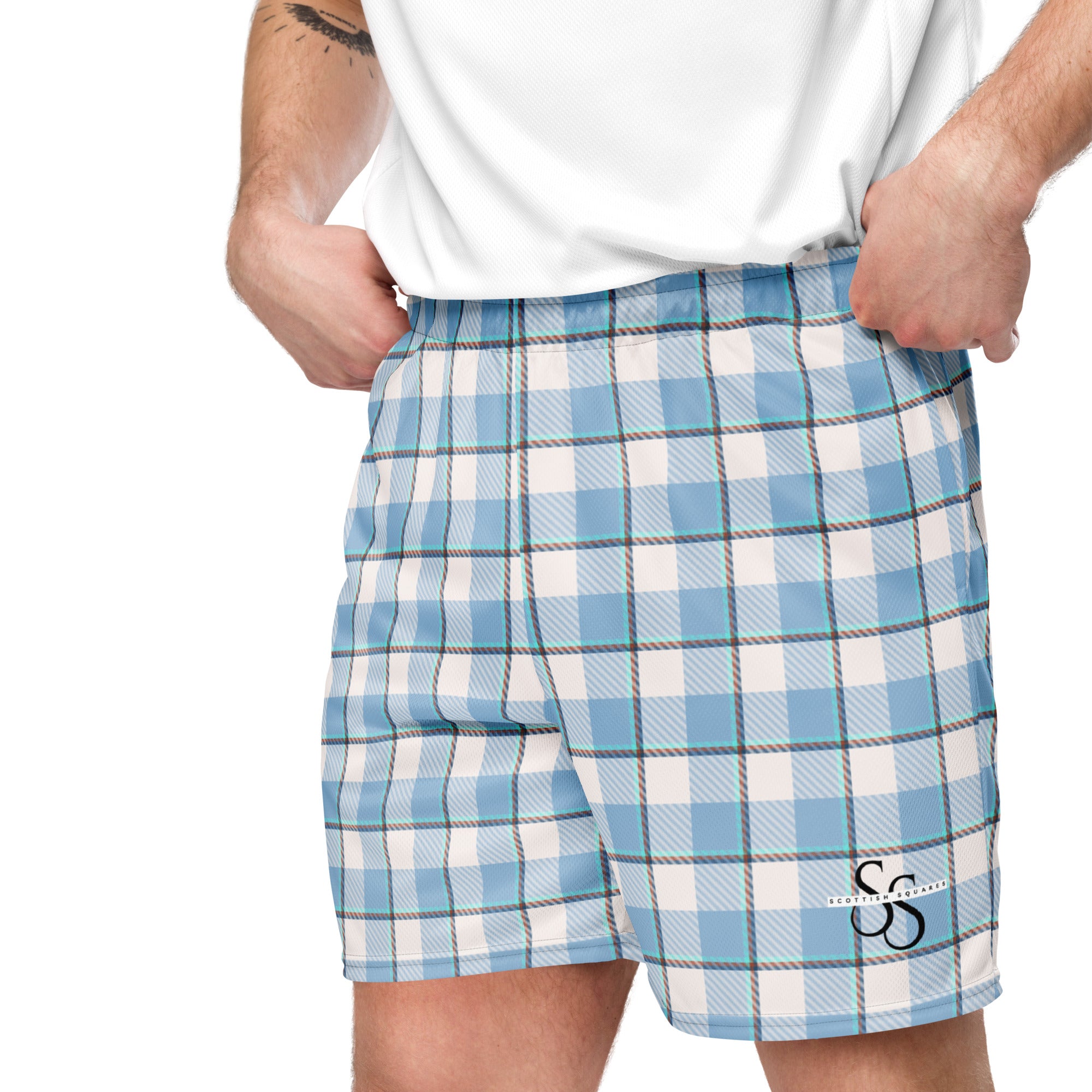 Pink Cloud and Blue Lagoon Plaid Unisex Mesh Shorts - Scottish Squares