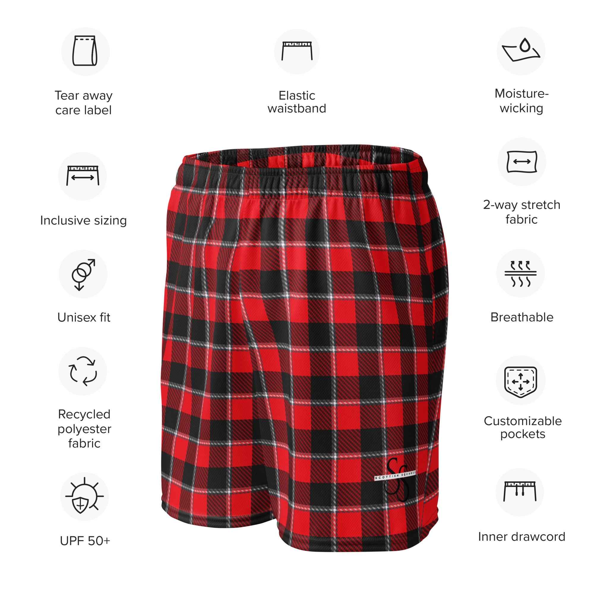 Red Ribbon and Heavy Metal Plaid Unisex Mesh Shorts - Scottish Squares