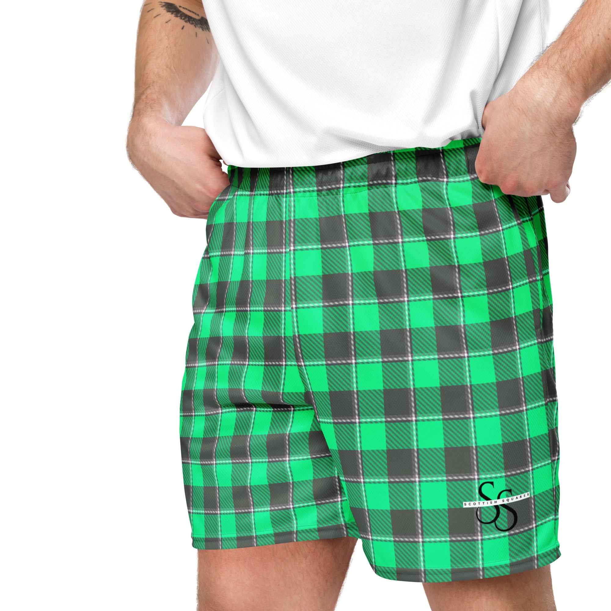 Spring Green and Finlandia Plaid Unisex Mesh Shorts - Scottish Squares