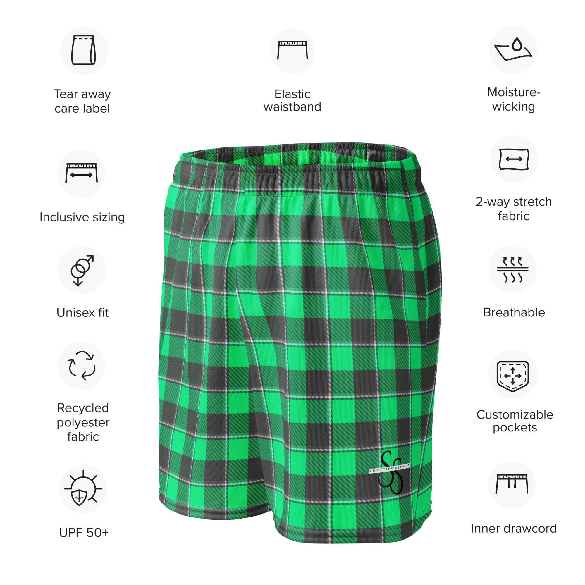 Spring Green and Finlandia Plaid Unisex Mesh Shorts - Scottish Squares