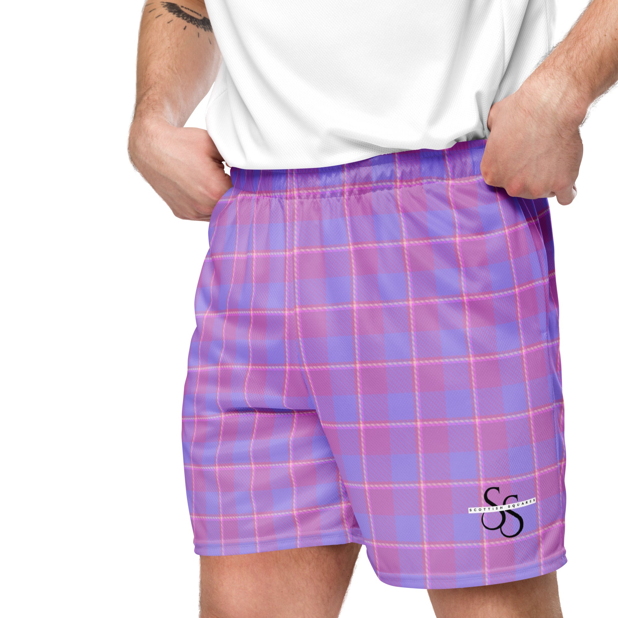 Viola and Dull Lavender Plaid Unisex Mesh Shorts - Scottish Squares