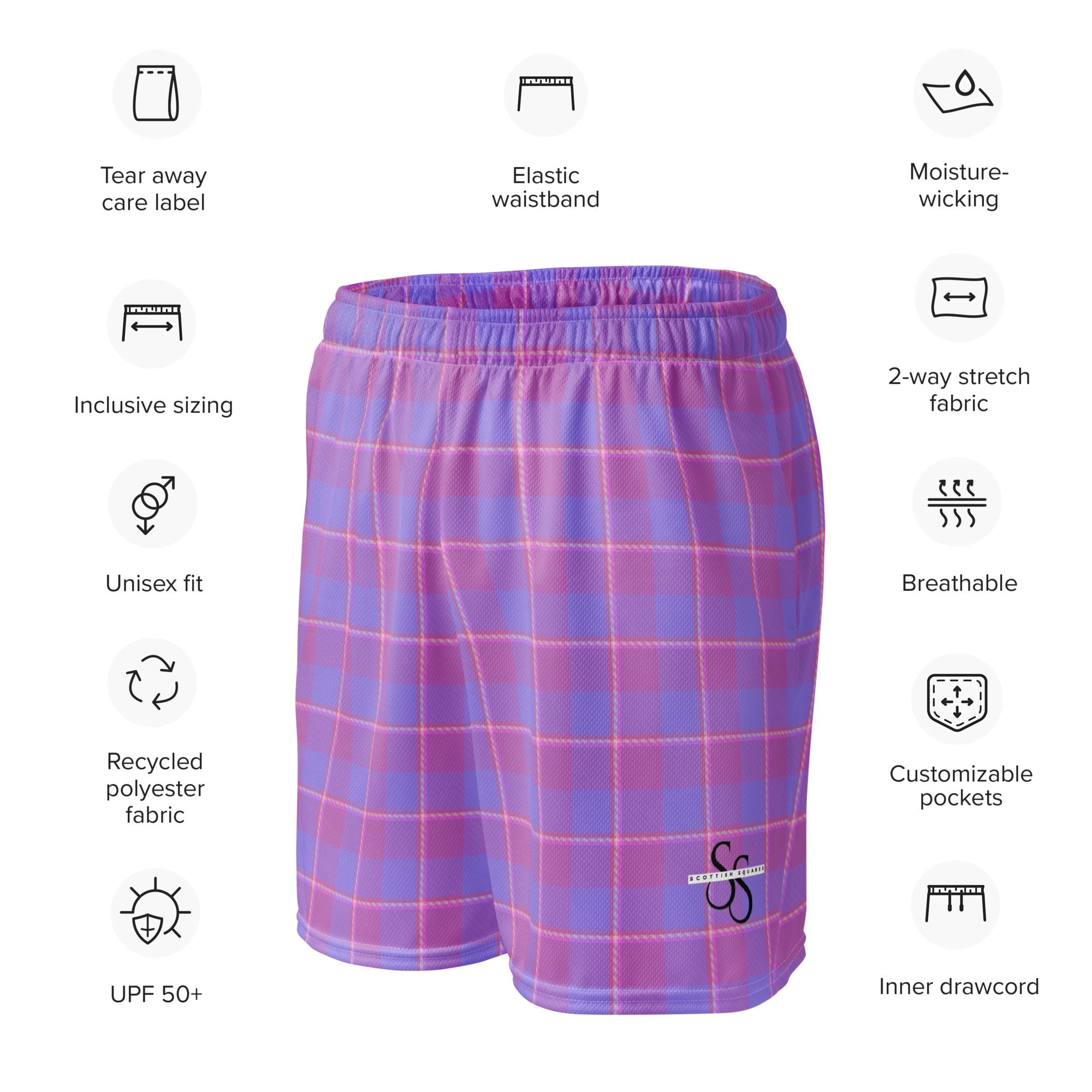 Viola and Dull Lavender Plaid Unisex Mesh Shorts - Scottish Squares