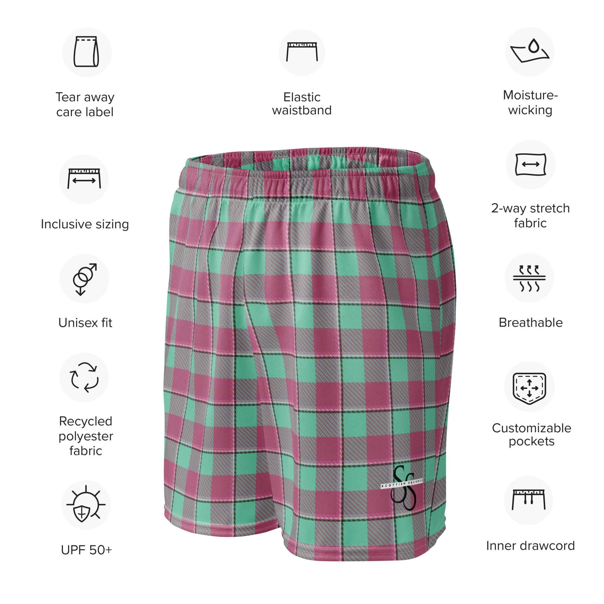 Vista Blue and Turkish Rose Plaid Unisex Mesh Shorts - Scottish Squares