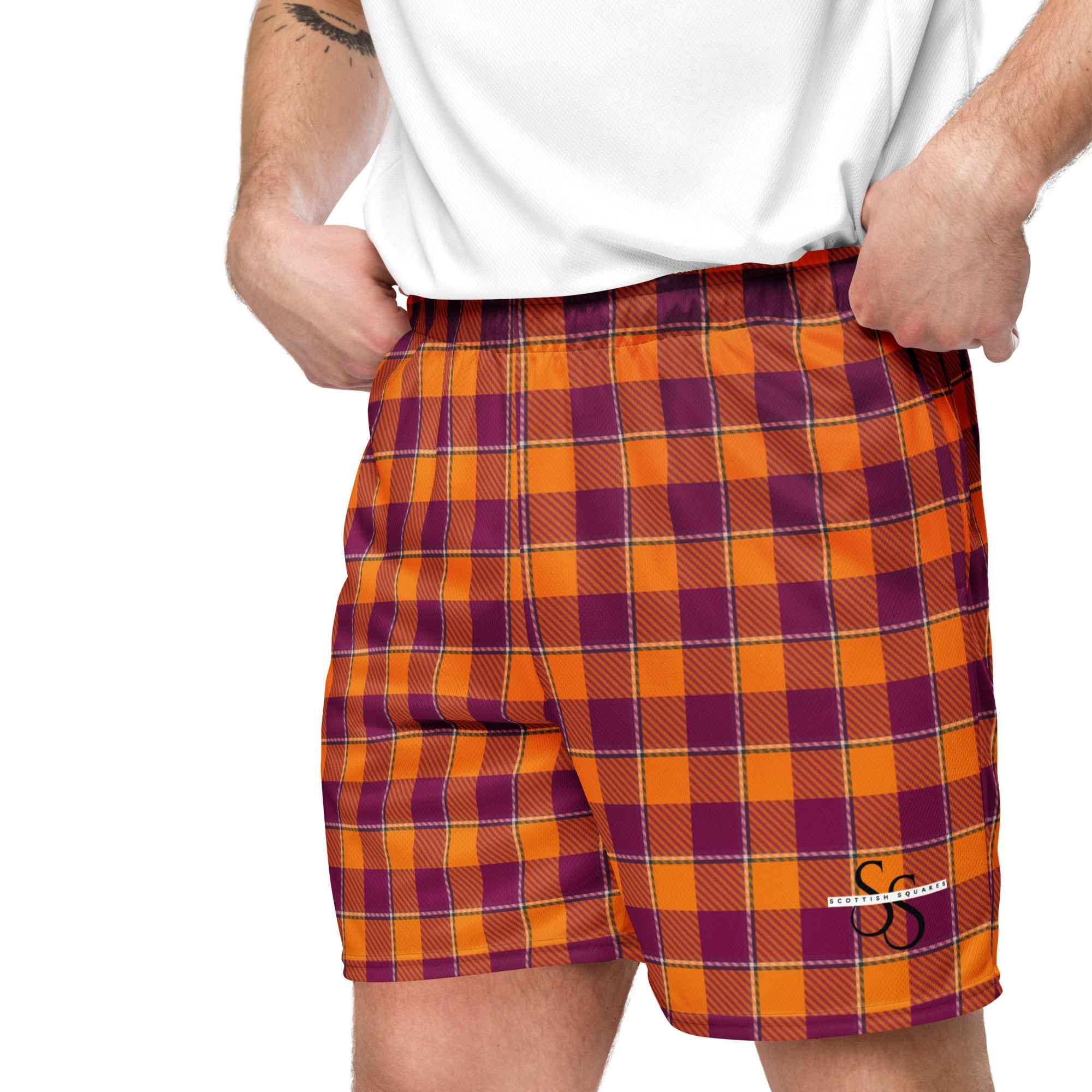 Tahiti Gold and Rose Bud Cherry Plaid Unisex Mesh Shorts - Scottish Squares