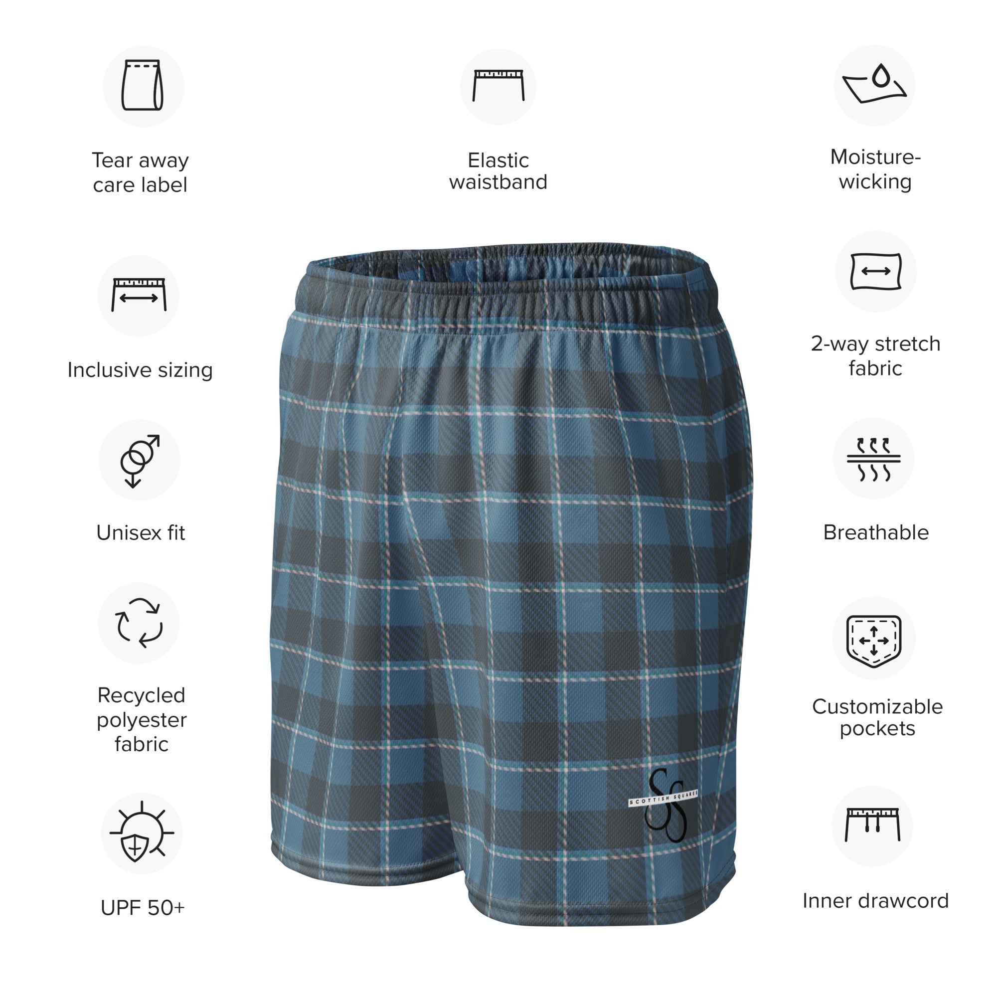 Hoki and Shuttle Gray Plaid Unisex Mesh Shorts - Scottish Squares