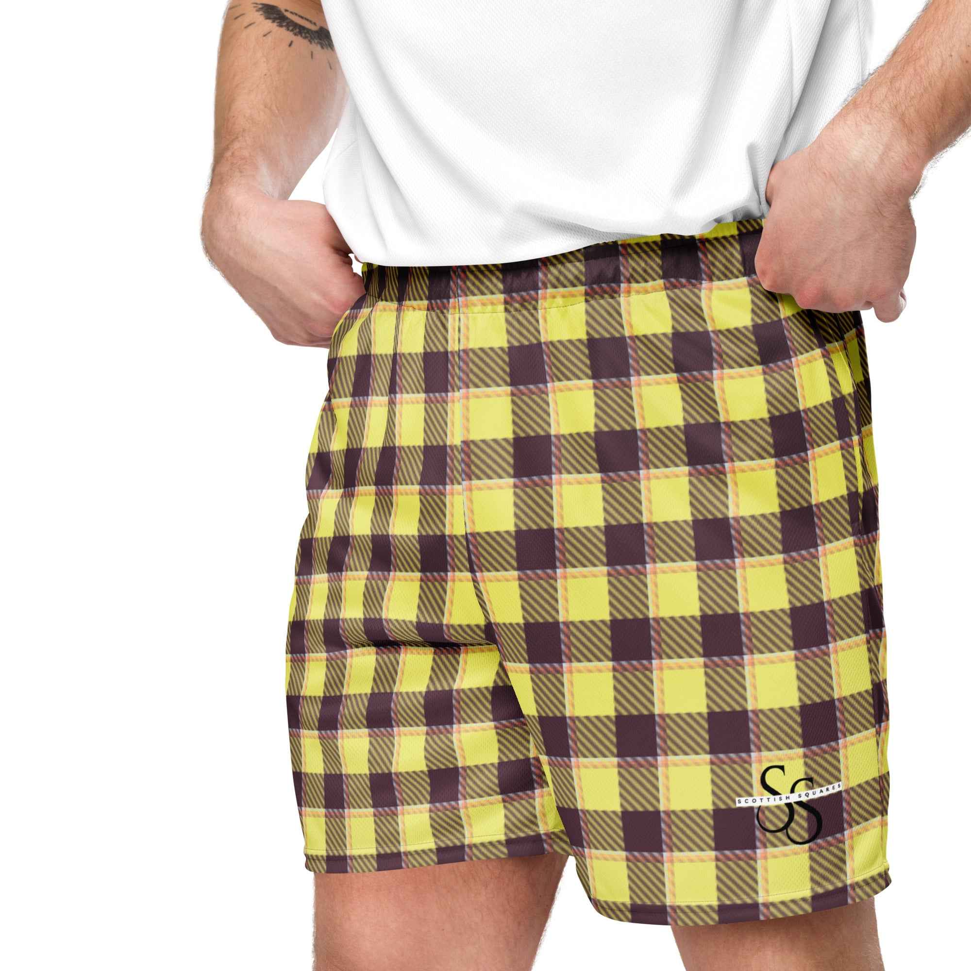 Flax and Livid Brown Plaid Unisex Mesh Shorts - Scottish Squares