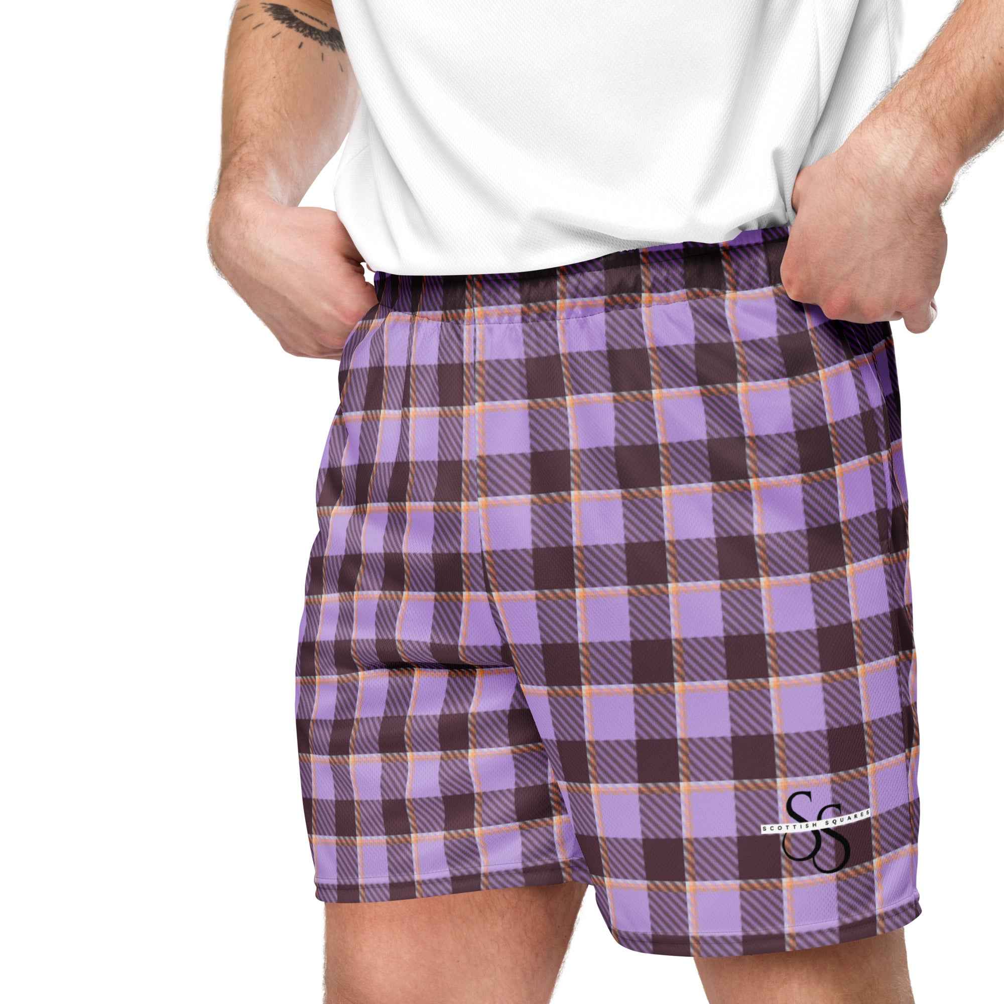 Light Wisteria and Livid Brown Plaid Unisex Mesh Shorts - Scottish Squares