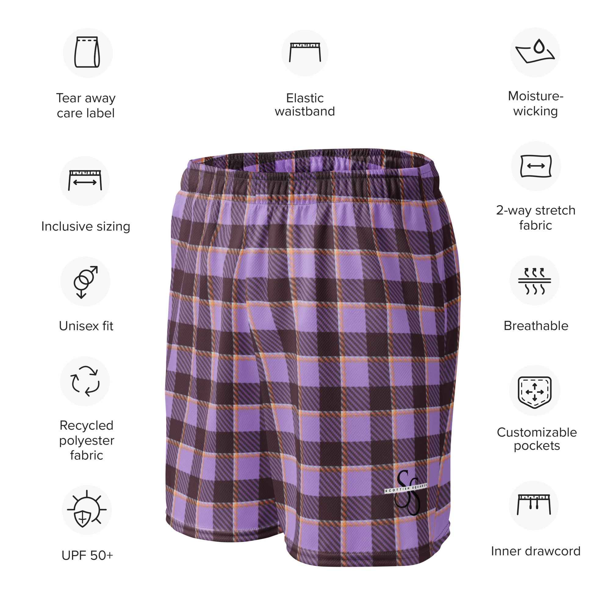 Light Wisteria and Livid Brown Plaid Unisex Mesh Shorts - Scottish Squares