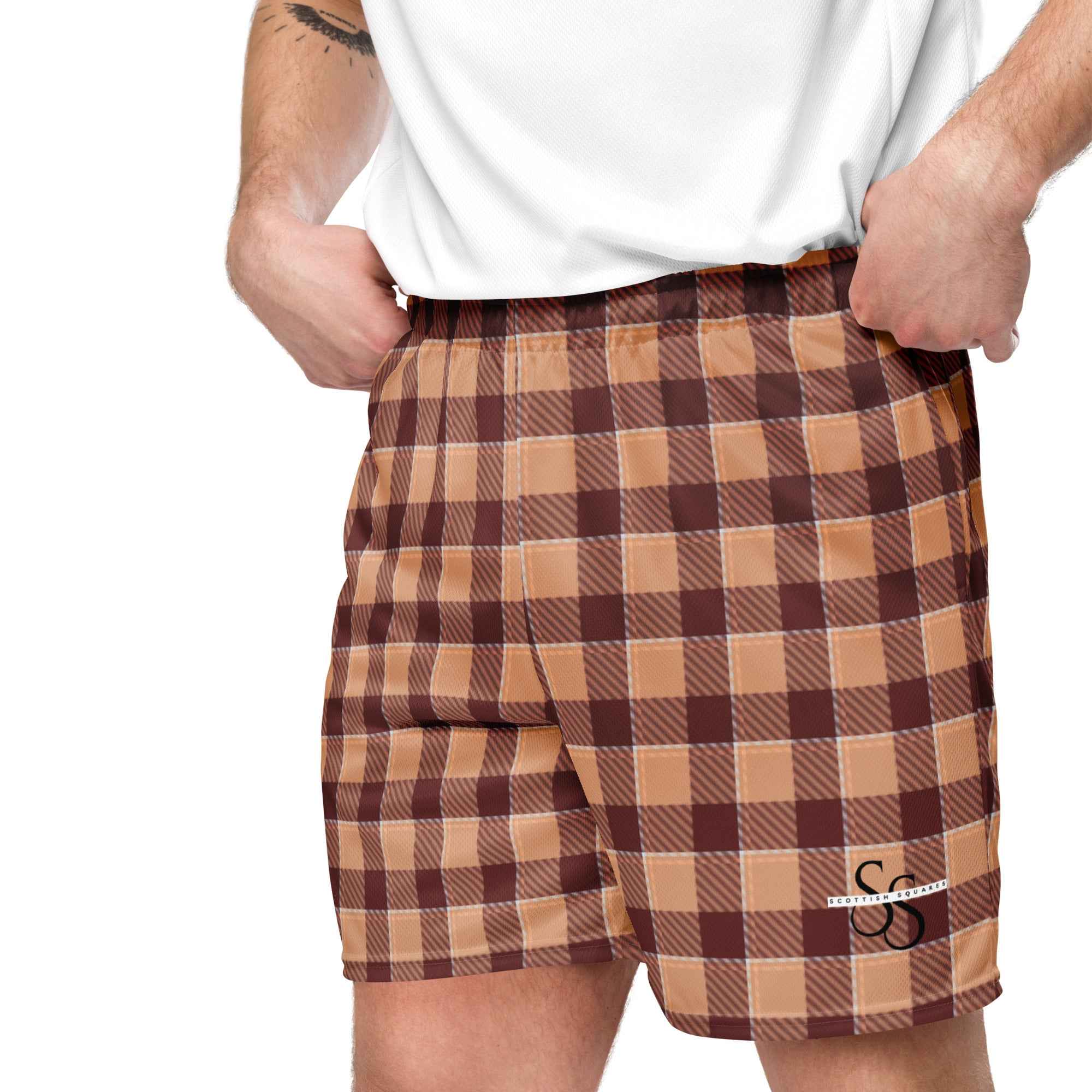 Whiskey and Livid Brown Plaid Unisex Mesh Shorts - Scottish Squares