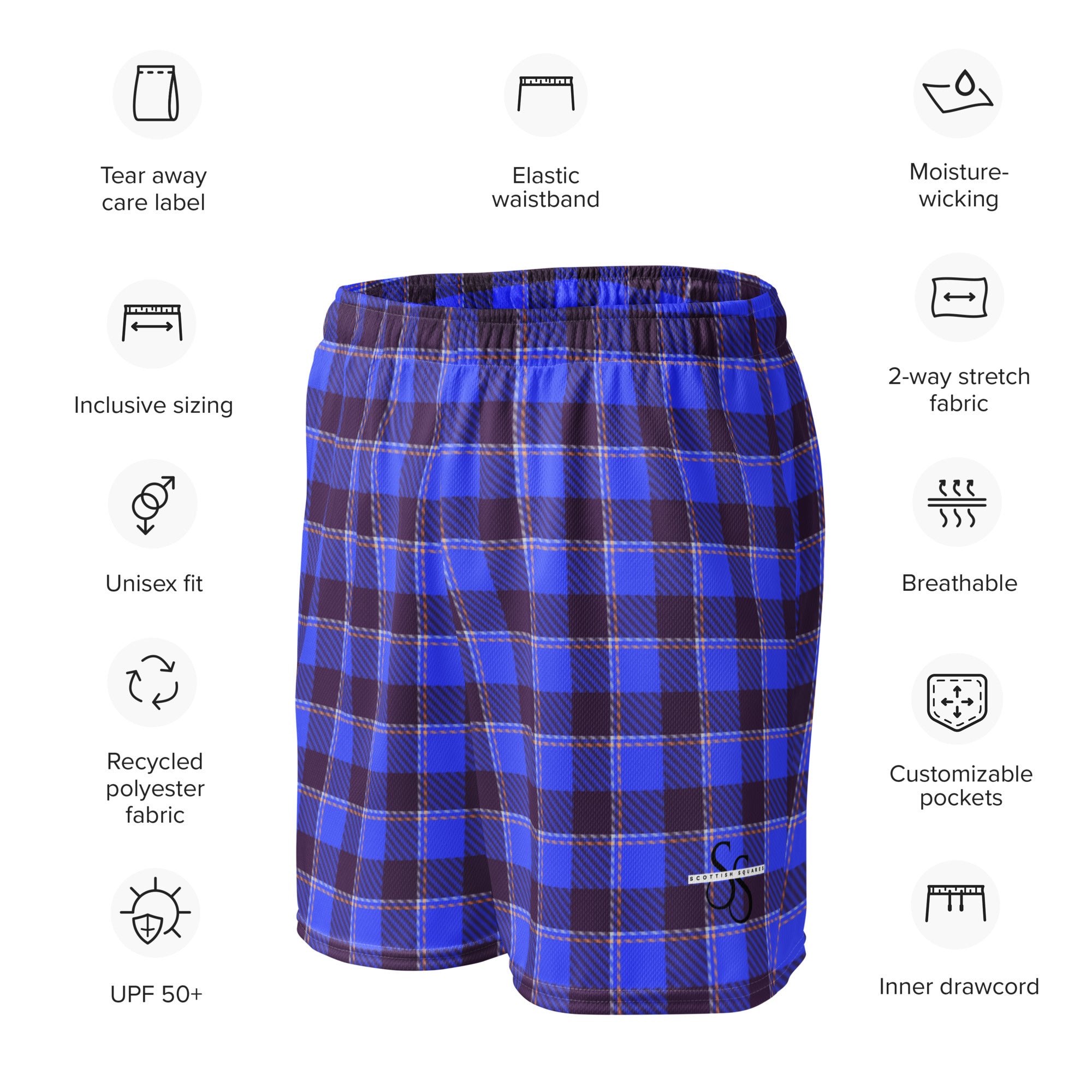 Cornflower Blue and Livid Brown Plaid Unisex Mesh Shorts - Scottish Squares