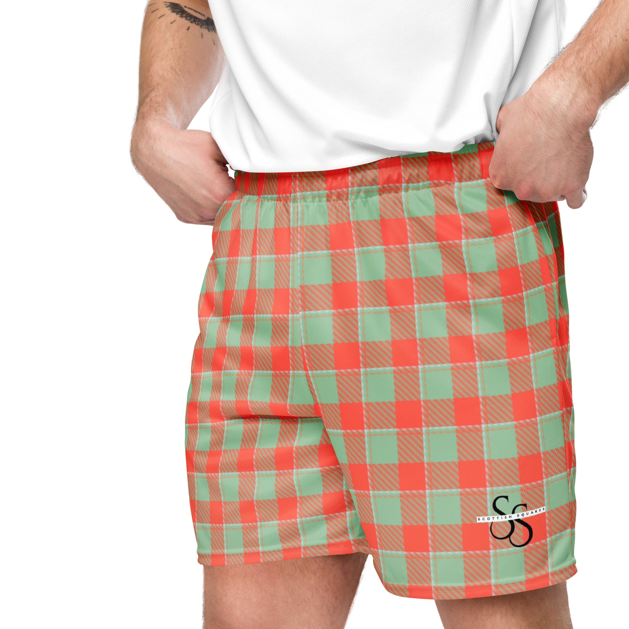 Spring Rain and Persimmon Plaid Unisex Mesh Shorts - Scottish Squares