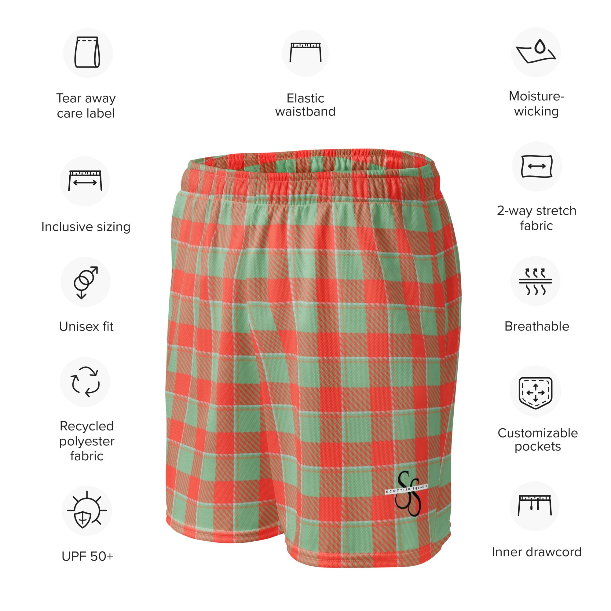 Spring Rain and Persimmon Plaid Unisex Mesh Shorts - Scottish Squares