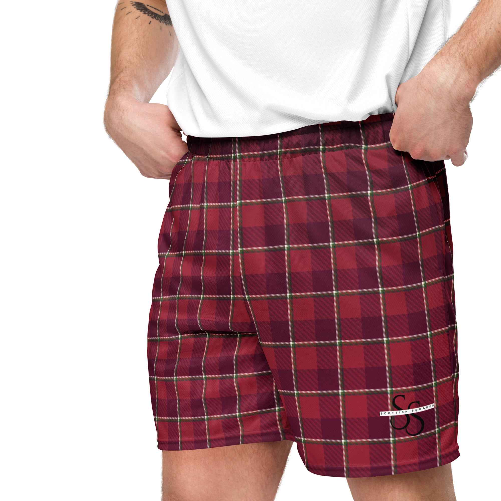 Old Brick and Cab Sav Plaid Unisex Mesh Shorts - Scottish Squares