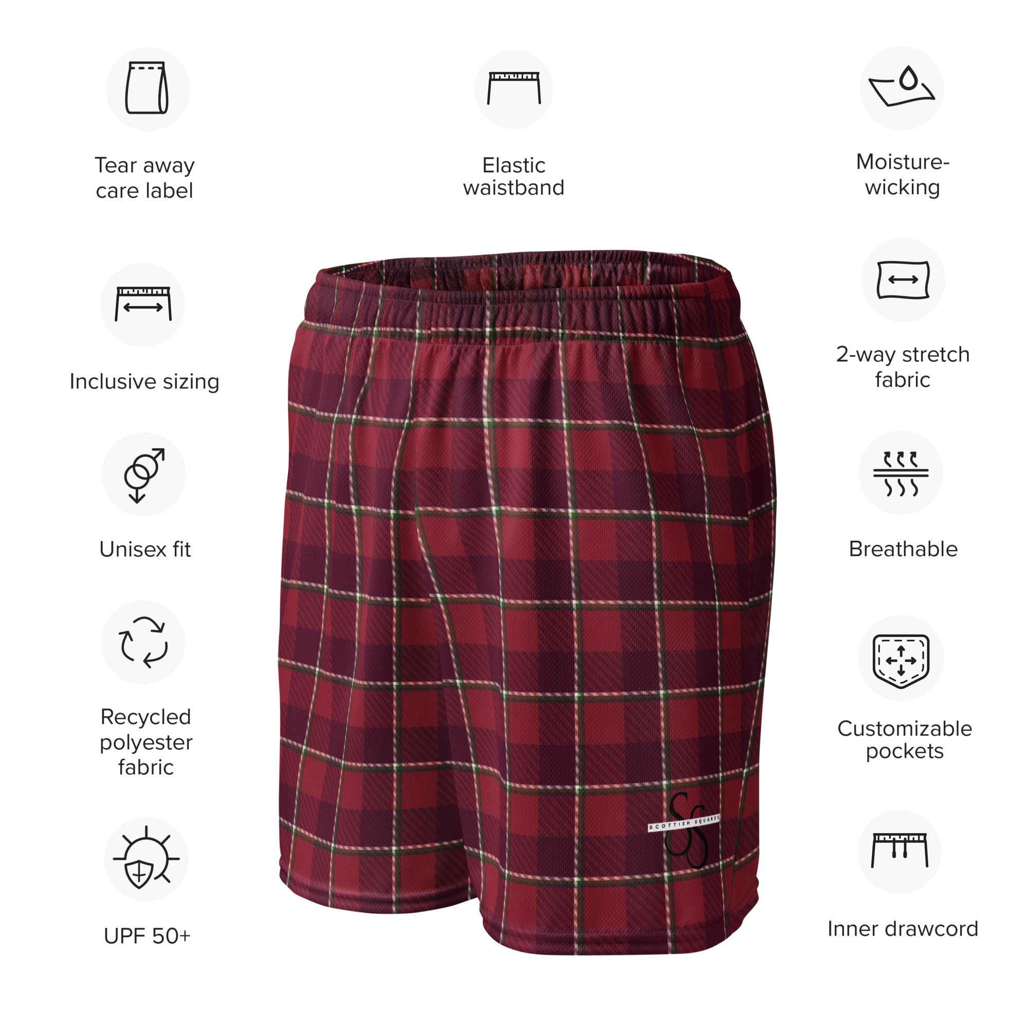 Old Brick and Cab Sav Plaid Unisex Mesh Shorts - Scottish Squares