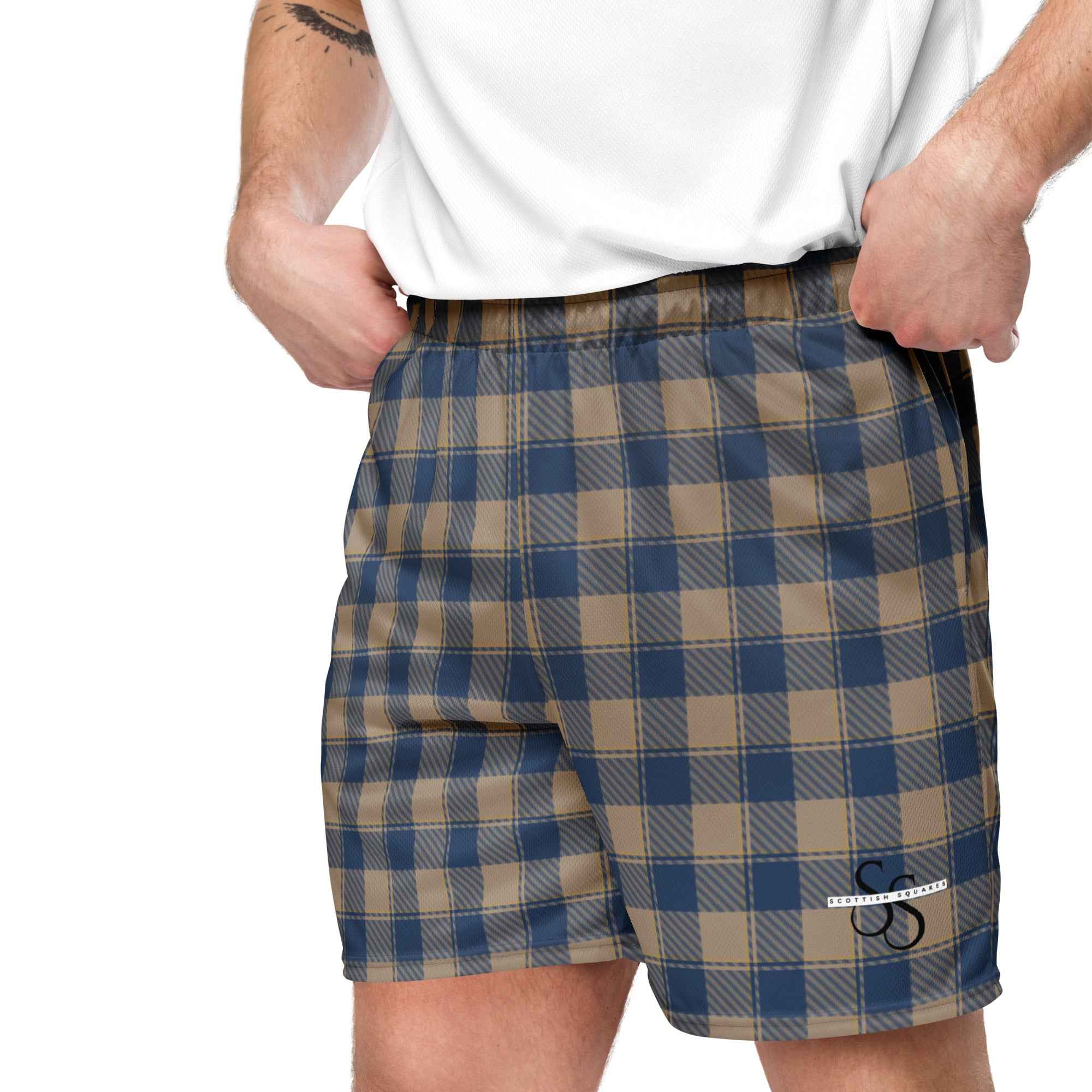 Cello and Donkey Brown Plaid Unisex Mesh Shorts - Scottish Squares