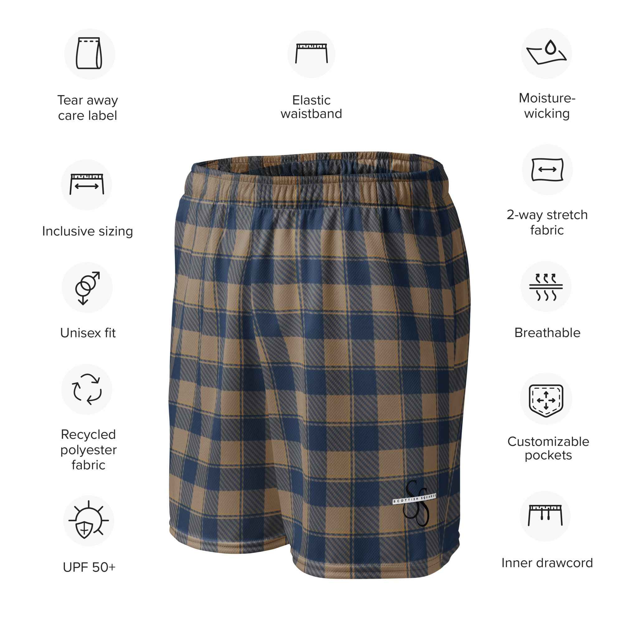 Cello and Donkey Brown Plaid Unisex Mesh Shorts - Scottish Squares