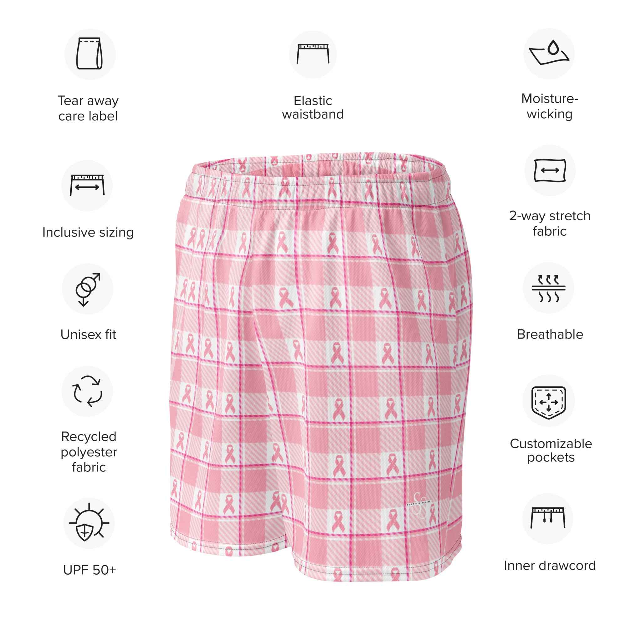 Unisex Mesh Shorts Breast Cancer Awareness Plaid - Scottish Squares