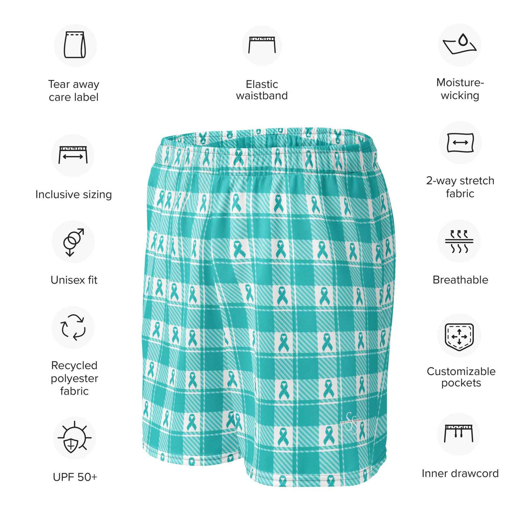 Unisex Mesh Shorts Ovarian Cancer Awareness Plaid - Scottish Squares
