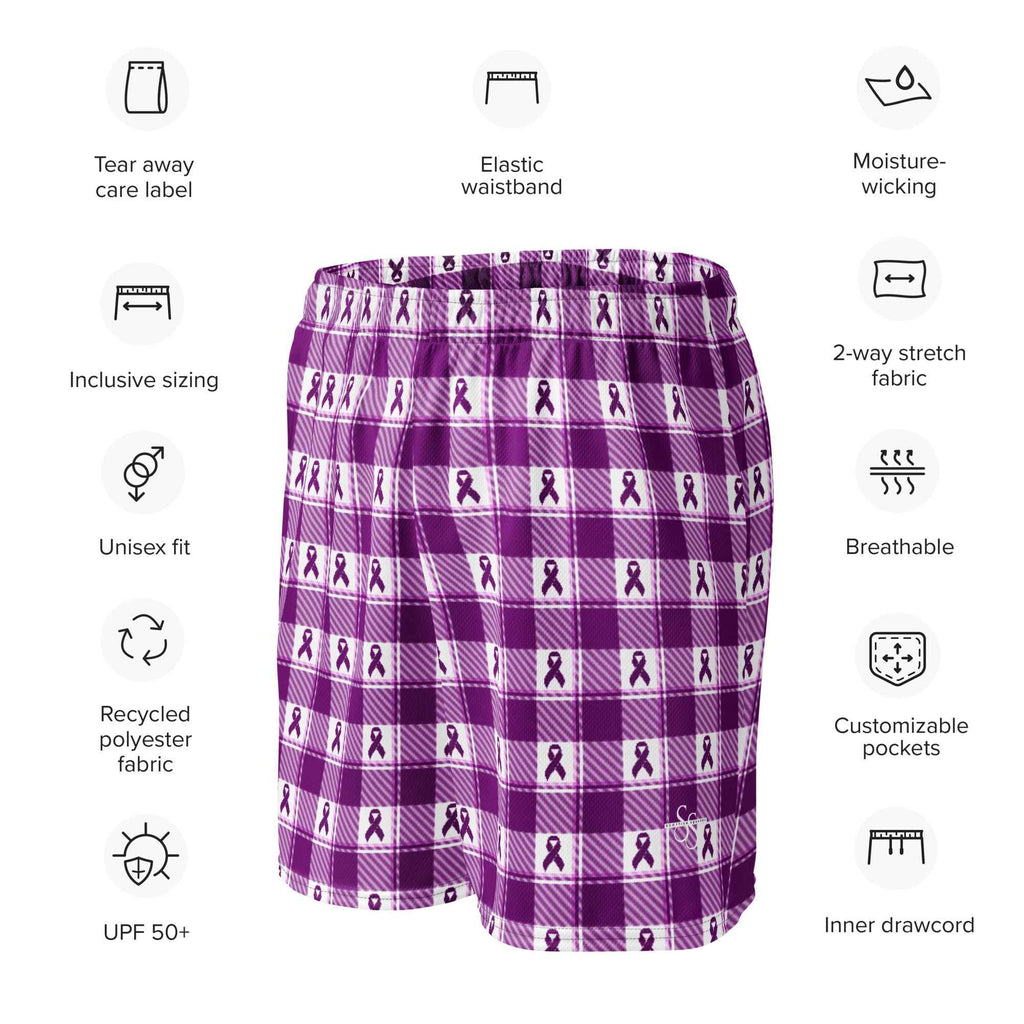Unisex Mesh Shorts Pancreatic Cancer Awareness Plaid - Scottish Squares