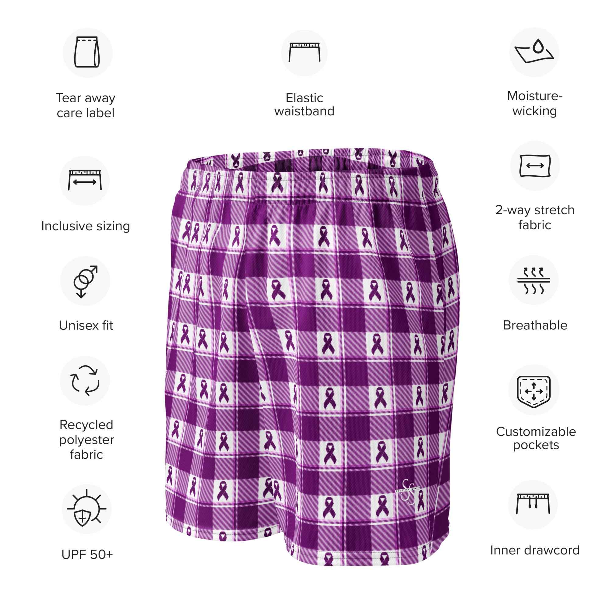 Unisex Mesh Shorts Pancreatic Cancer Awareness Plaid - Scottish Squares