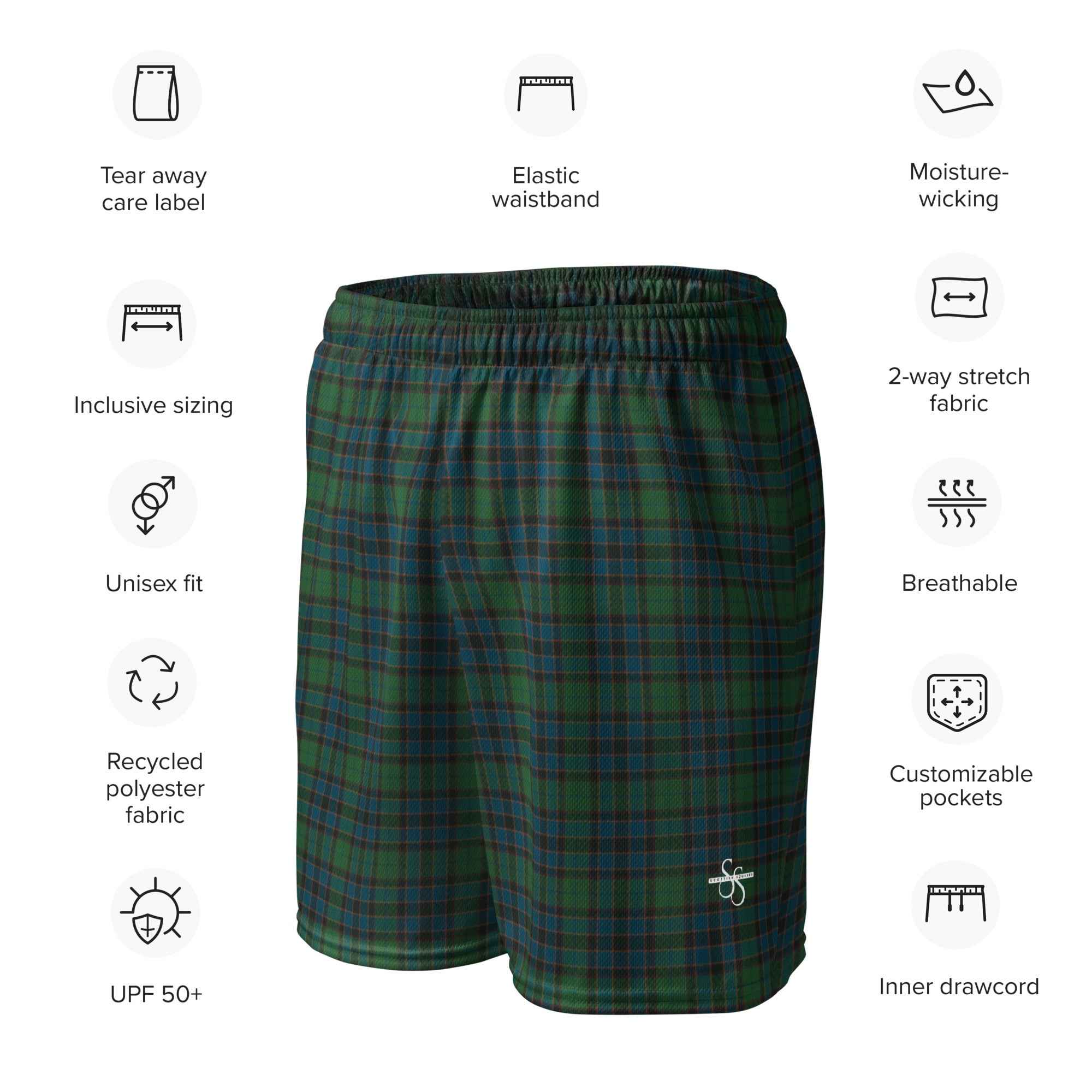 Unisex Mesh Shorts Green Blue Orange Plaid Tartan