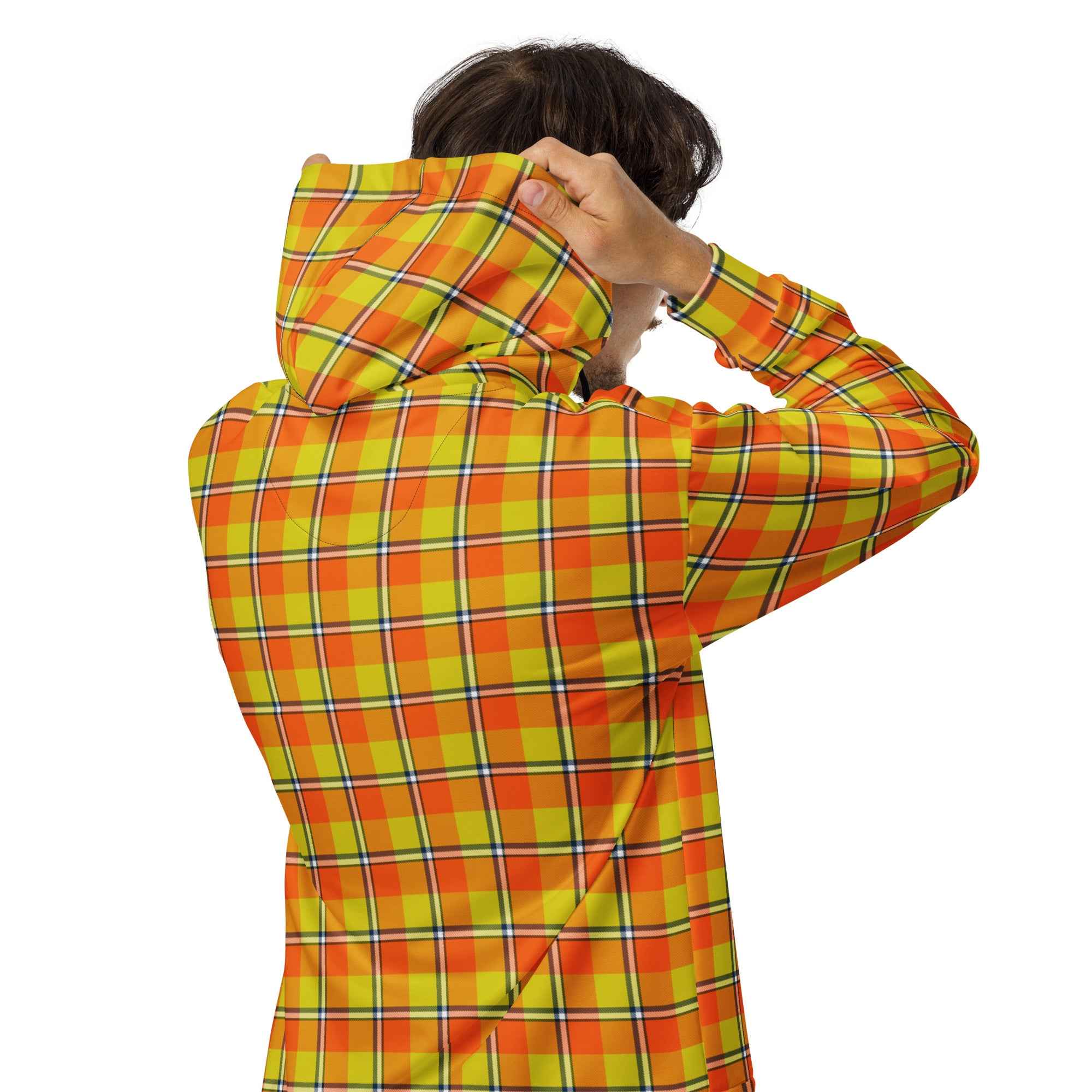 Unisex Zip Hoodie Blaze Orange and Bird Flower Plaid
