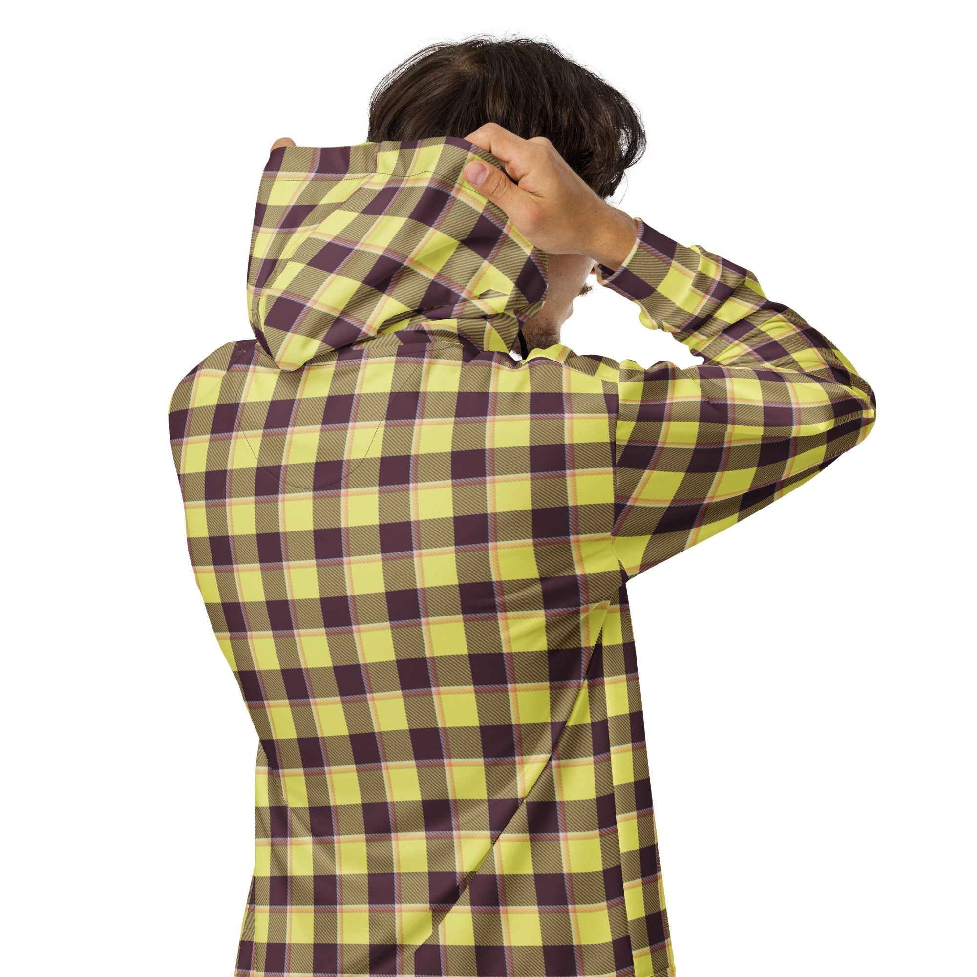 Unisex Zip Hoodie Flax and Livid Brown Plaid