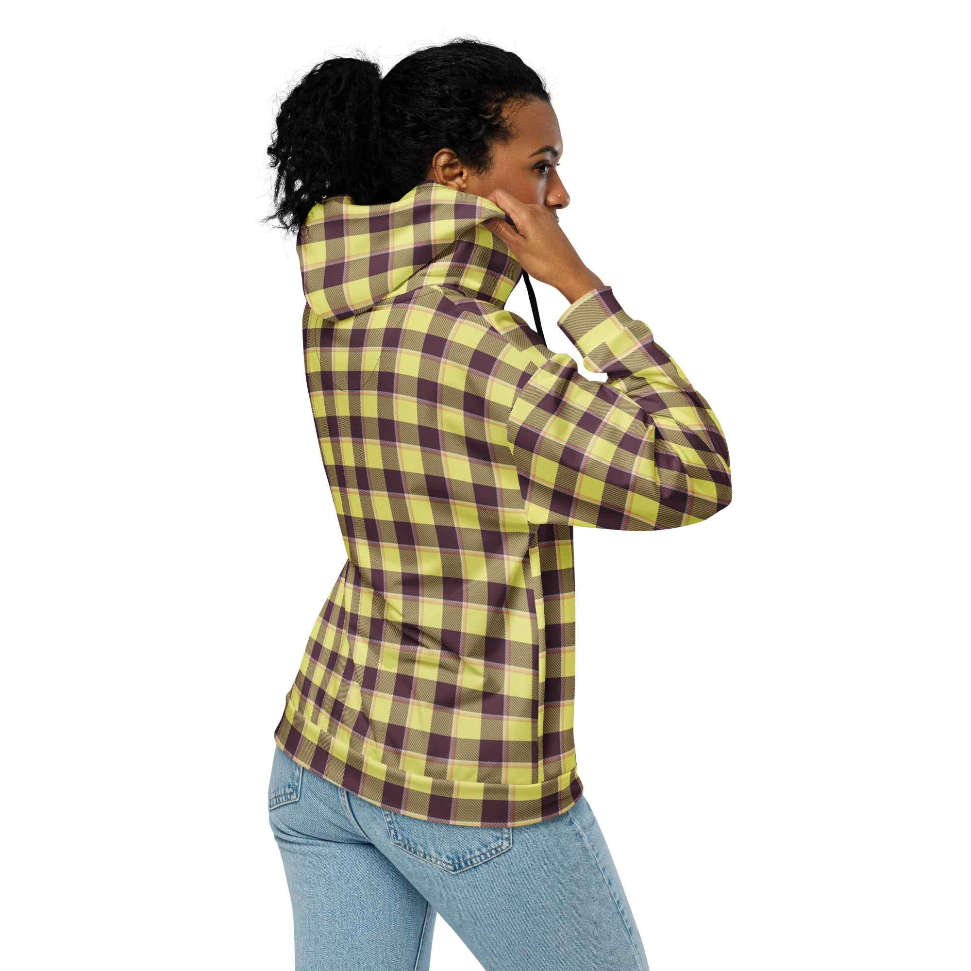 Unisex Zip Hoodie Flax and Livid Brown Plaid