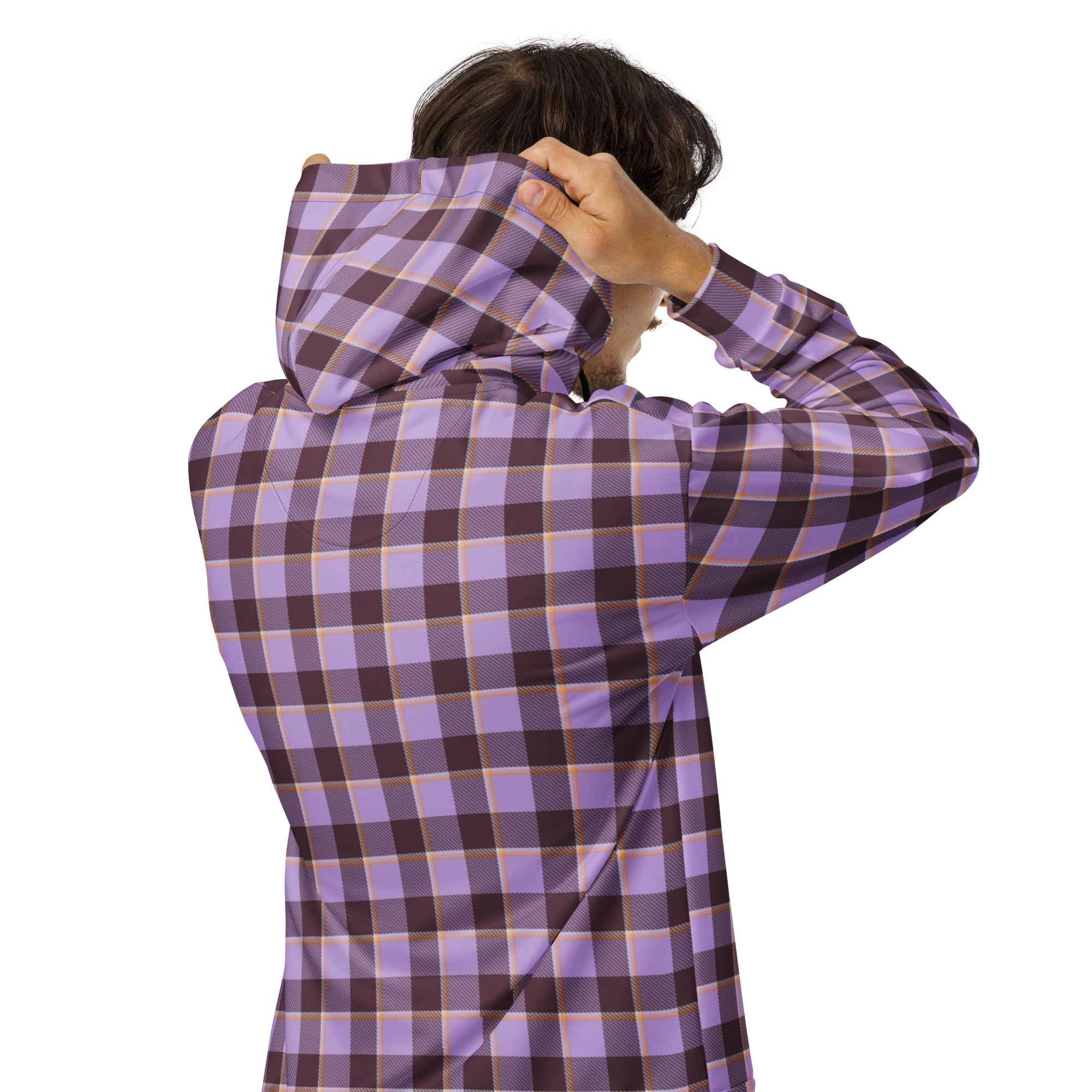 Unisex Zip Hoodie Light Wisteria and Livid Brown Plaid